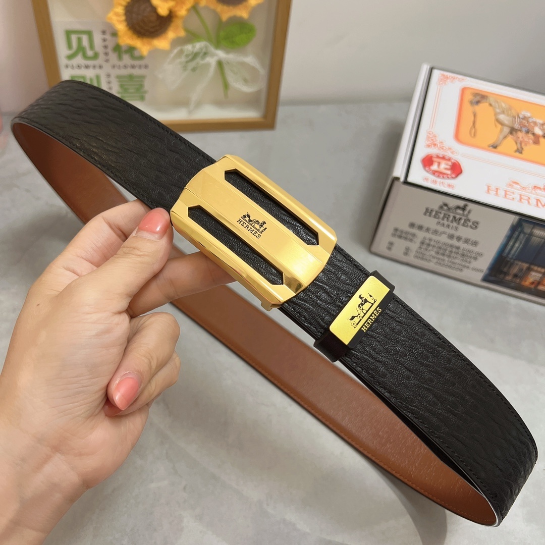 Premium Men's Leather Belt - Luxury Gold Automatic Buckle