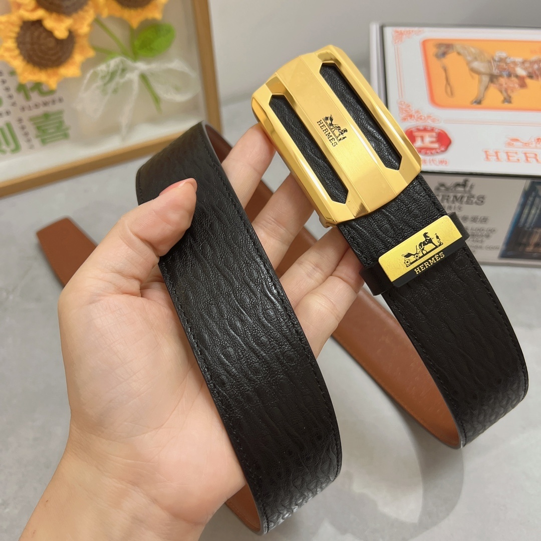 Premium Men's Leather Belt - Luxury Gold Automatic Buckle