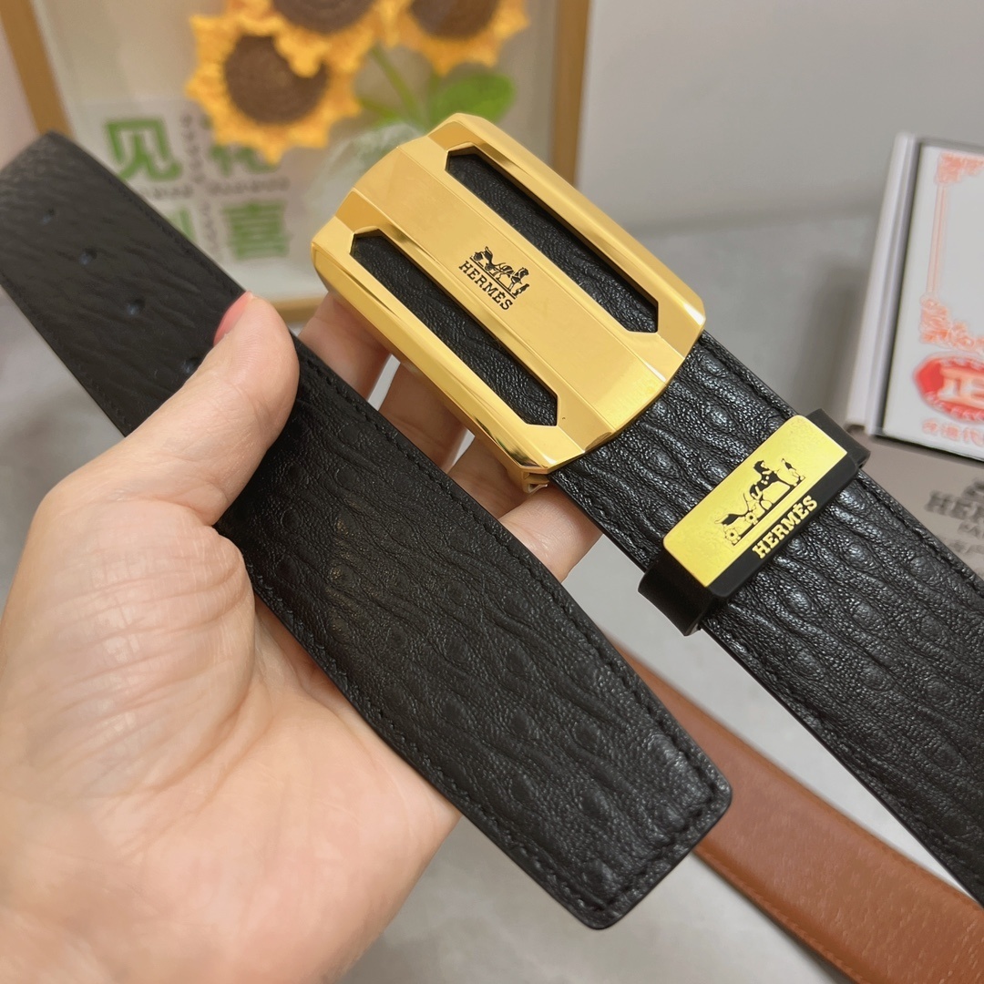 Premium Men's Leather Belt - Luxury Gold Automatic Buckle