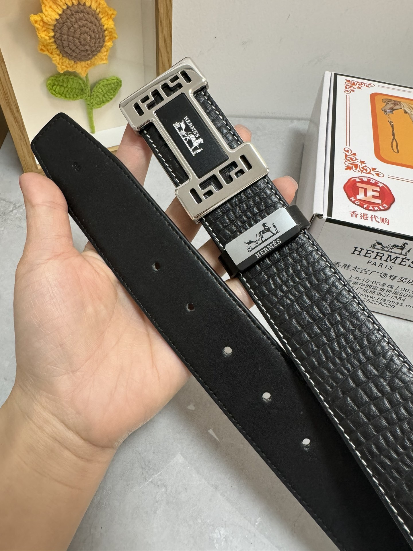 Hermès Luxury Black Croc-Embossed Leather Belt with Silver H Buckle