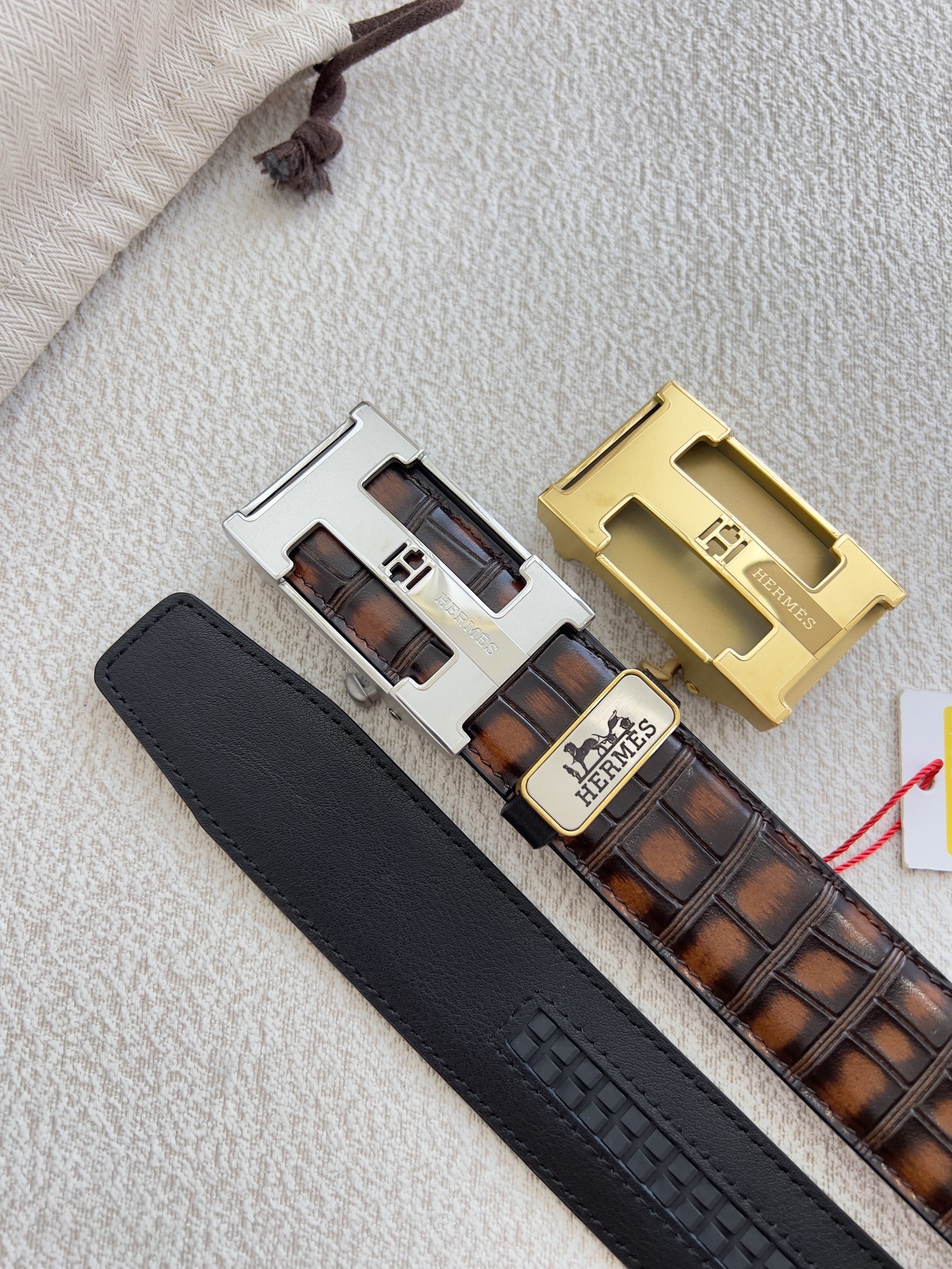 Premium Brown Crocodile Embossed Leather Belt with Silver H Buckle