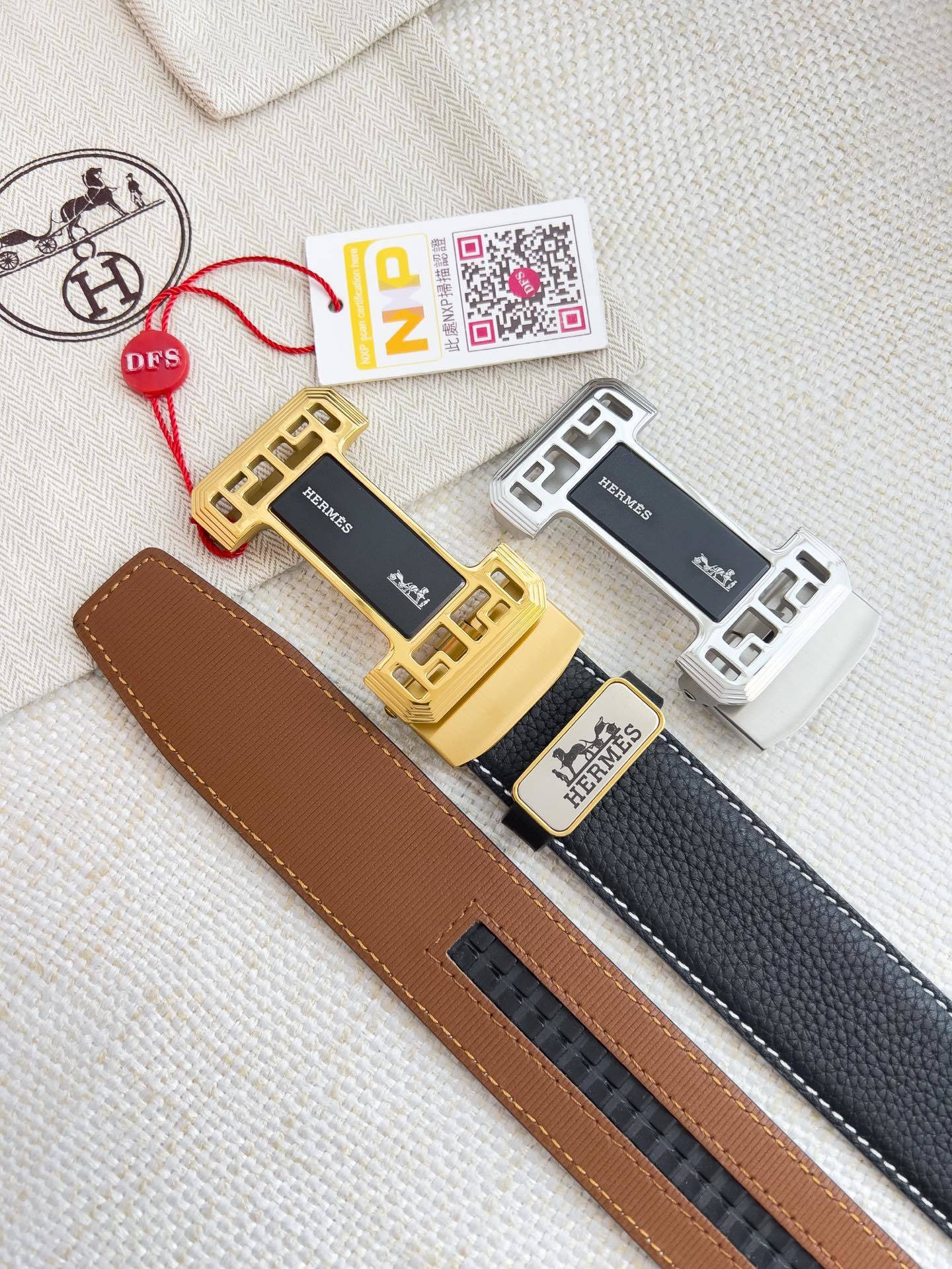 Hermès Men's Black Leather Belt with Ornate Gold-Tone H Buckle