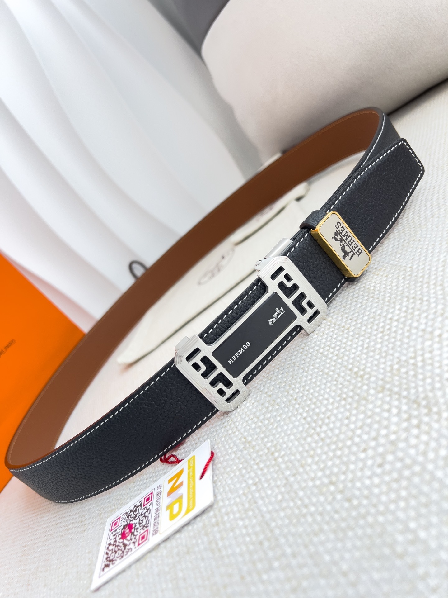 Hermès Men's Black Leather Belt with Ornate Gold-Tone H Buckle