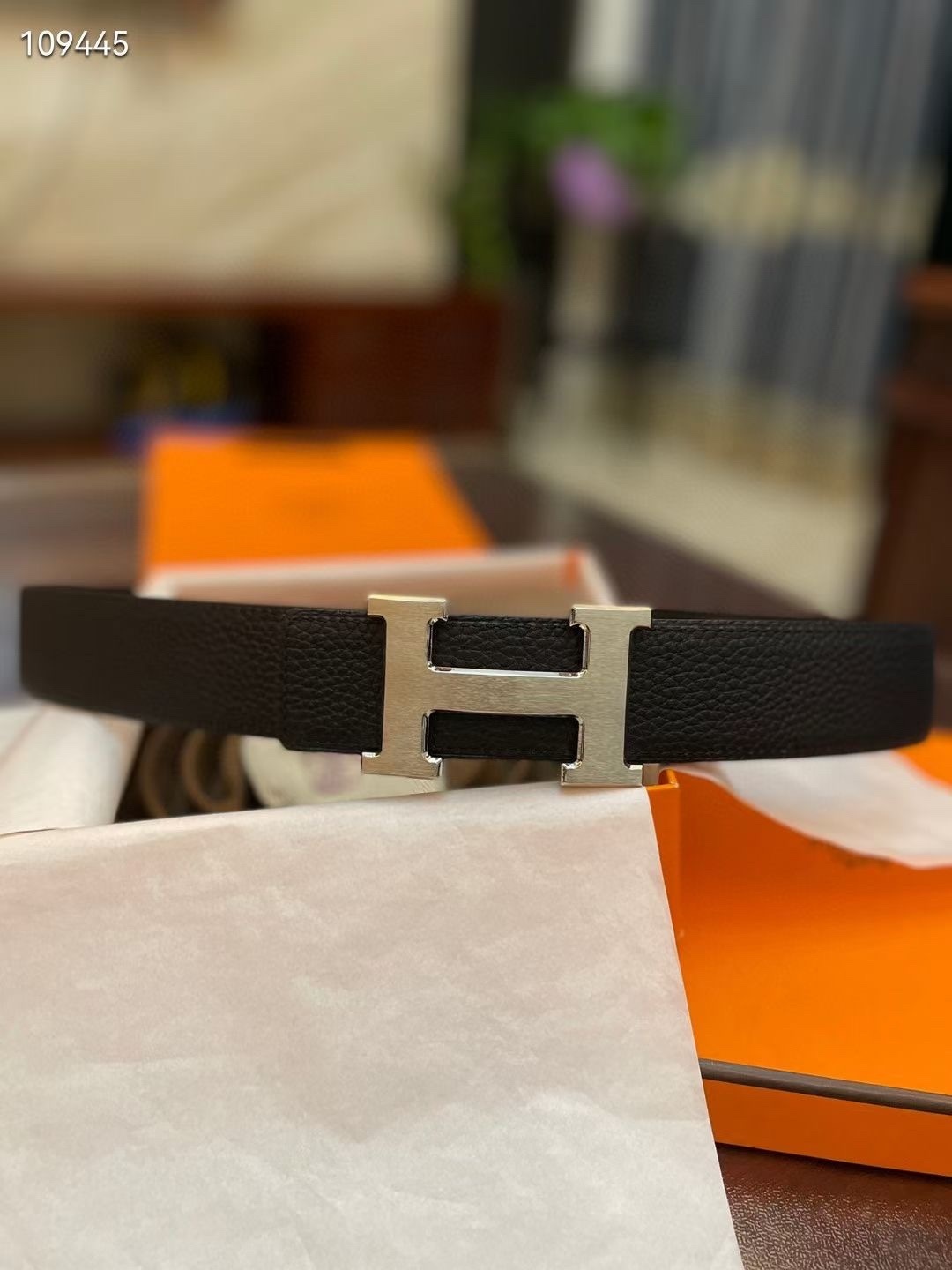 Luxury Hermes H Buckle Belt Black Togo Leather Designer Accessory
