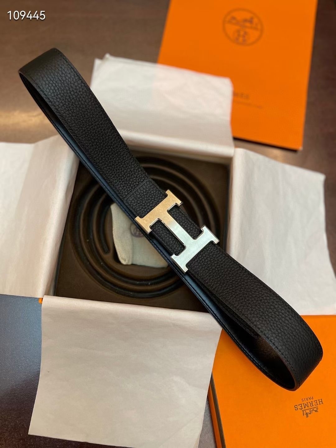 Luxury Hermes H Buckle Belt Black Togo Leather Designer Accessory