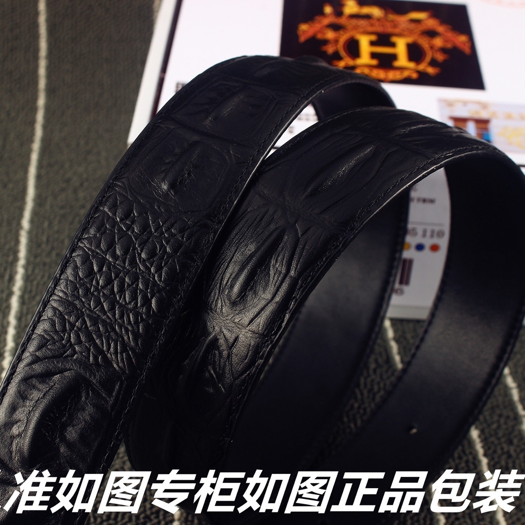 Luxury Hermes Men's Belt - Black Alligator Leather Gold H Buckle