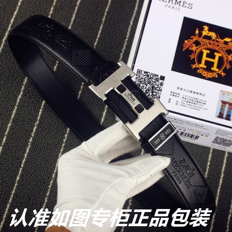 Luxury Hermes Men's Black Leather Belt - Iconic Silver H Buckle