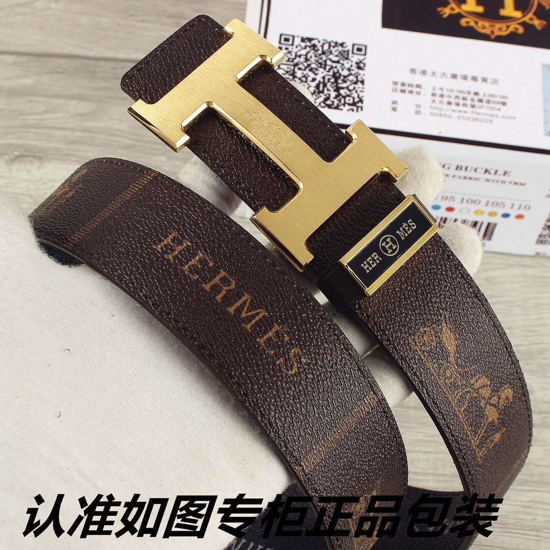 Hermes Men’s Designer Belt – Brown Leather with Gold H Buckle