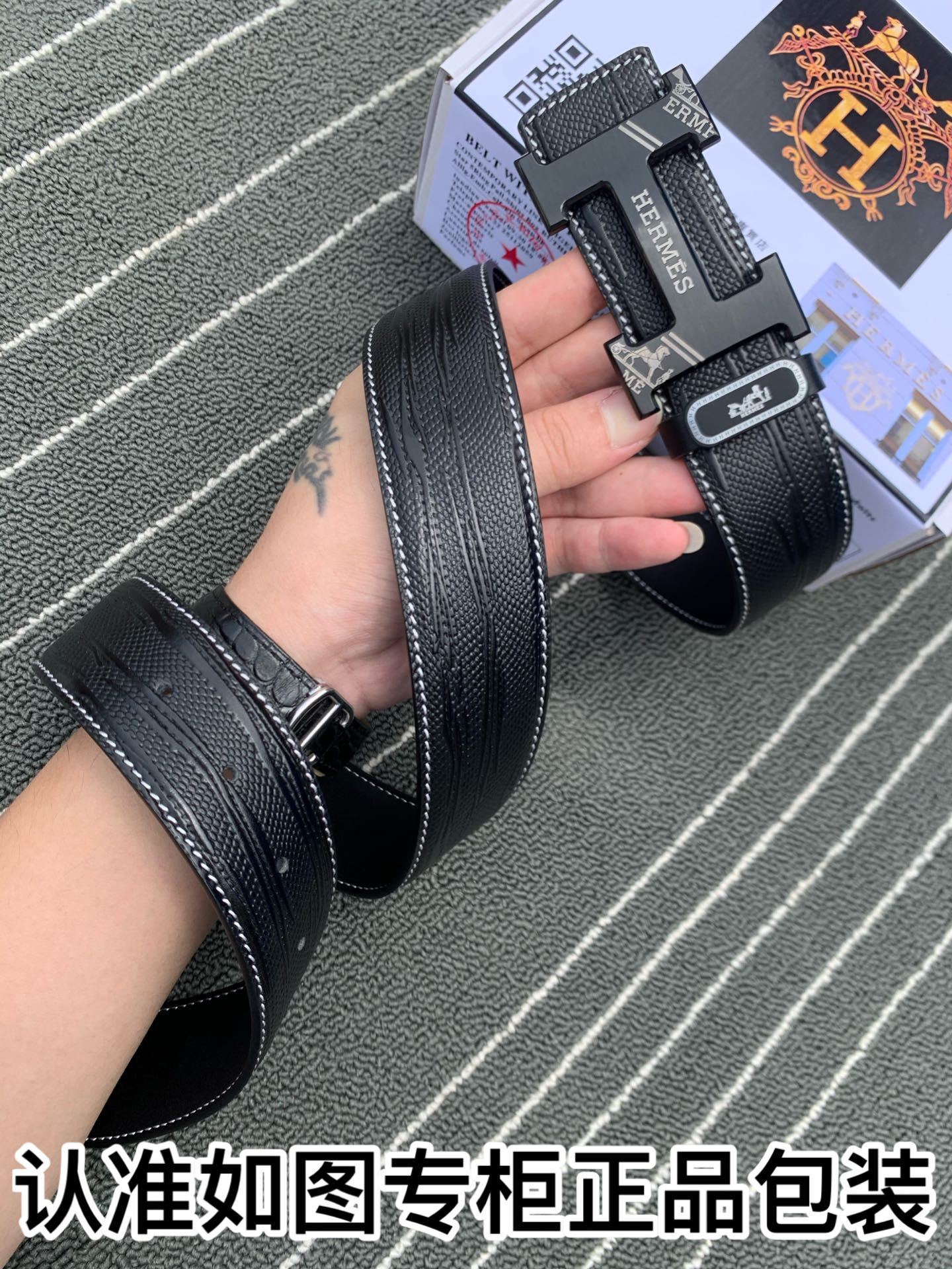 Luxury Hermes Men's Black Leather Belt with Matte H Buckle