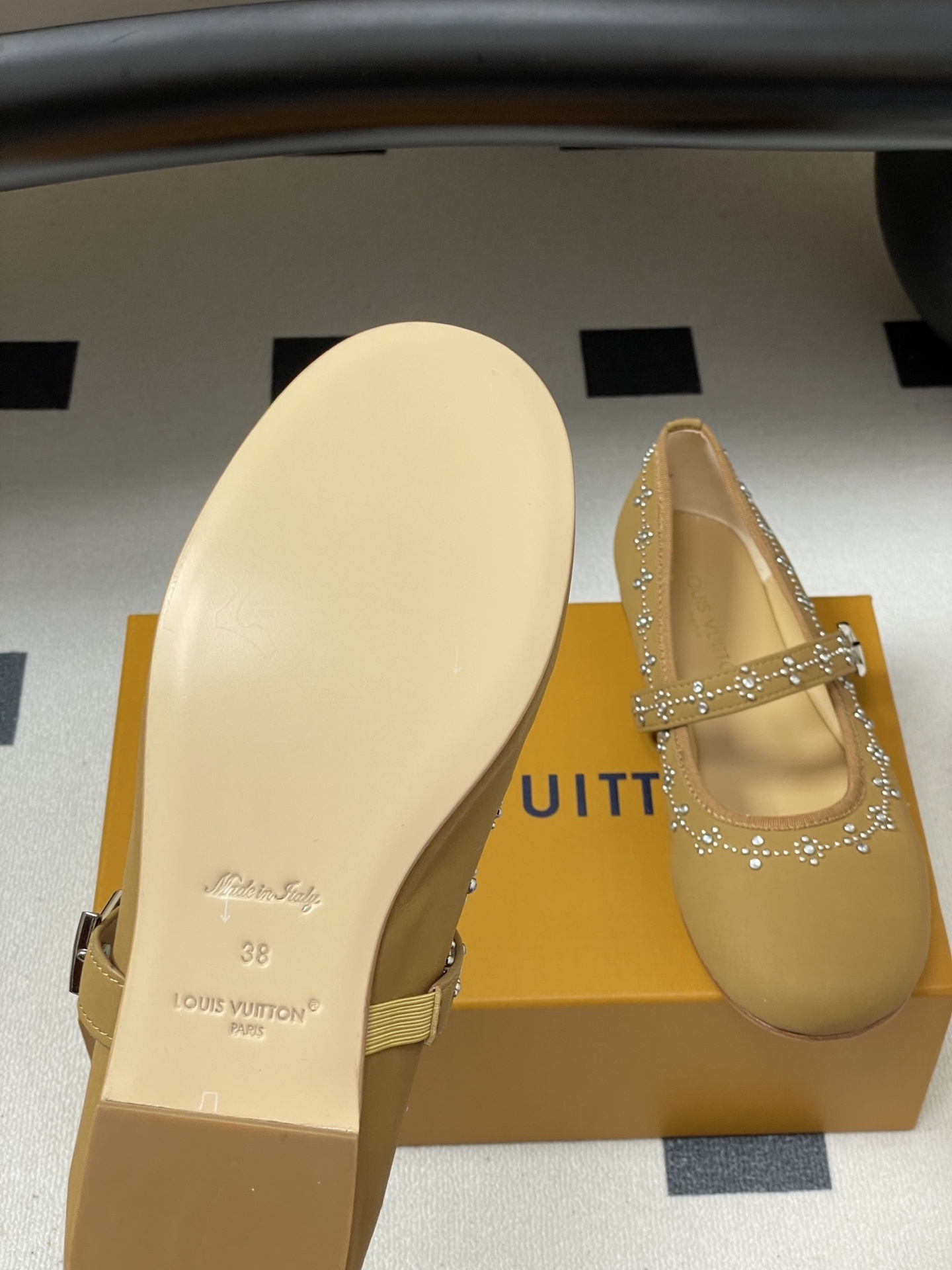 Elegant Crystal Embellished Mary Jane Flats - Mustard Yellow