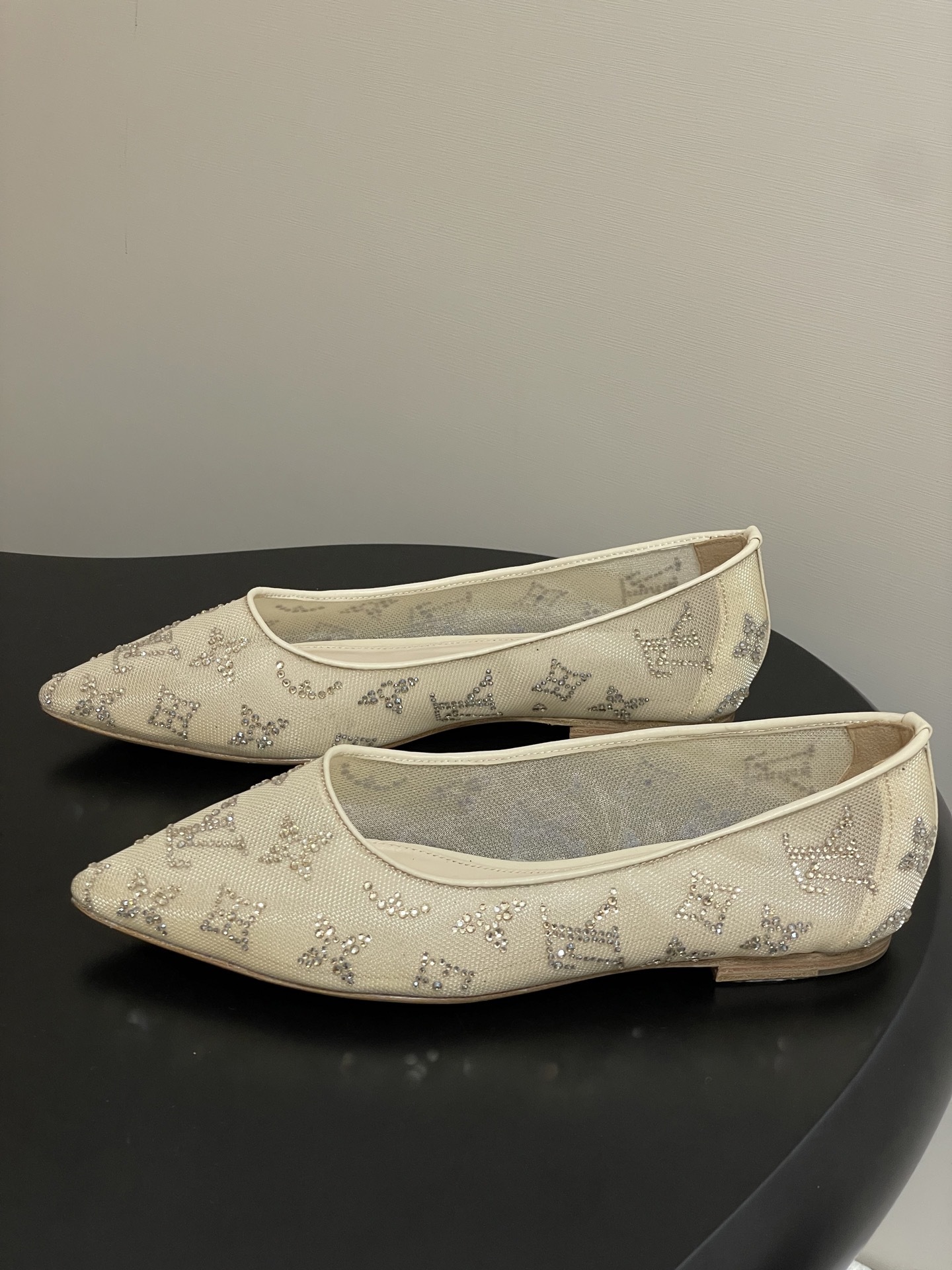Luxury Crystal Monogram Mesh Pointed Toe Ballet Flats for Women