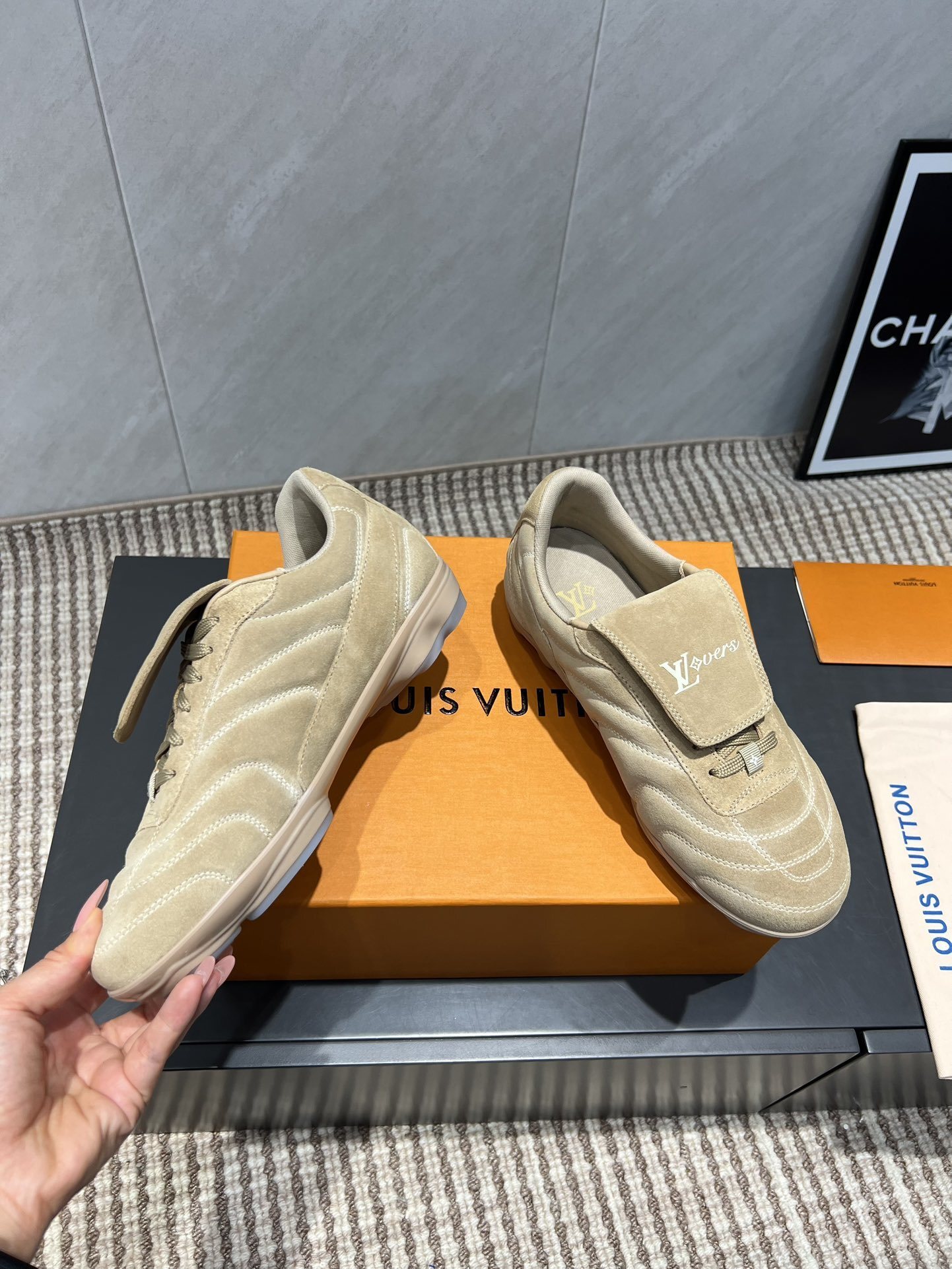 Louis Vuitton LV Footprint Beige Suede Sneakers - LV Lovers Edition