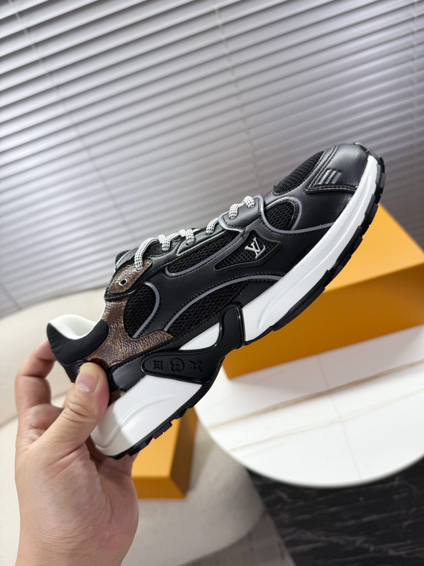 Louis Vuitton Men's Black & White Luxury Mesh Runner Sneakers
