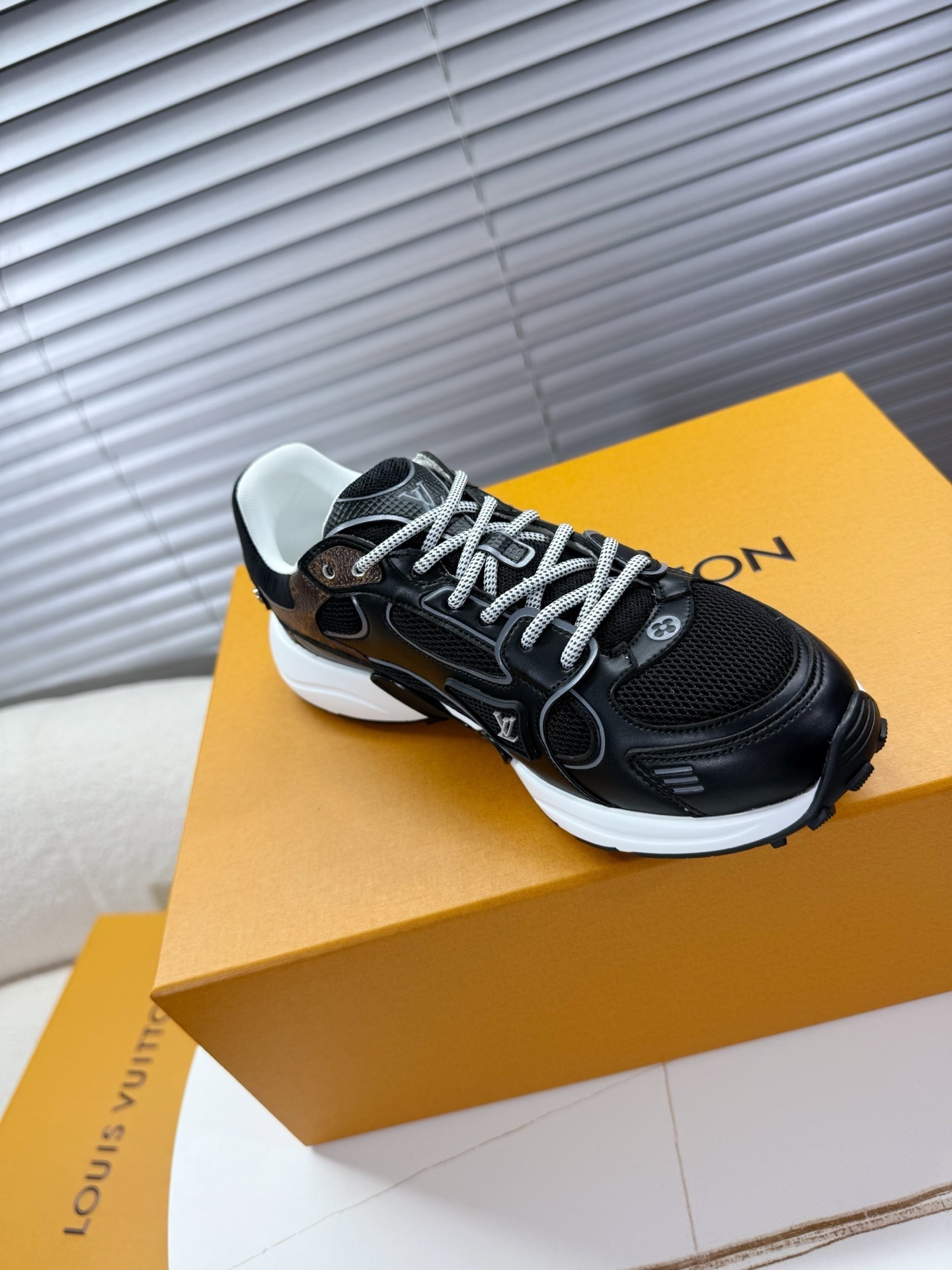 Louis Vuitton Men's Black & White Luxury Mesh Runner Sneakers