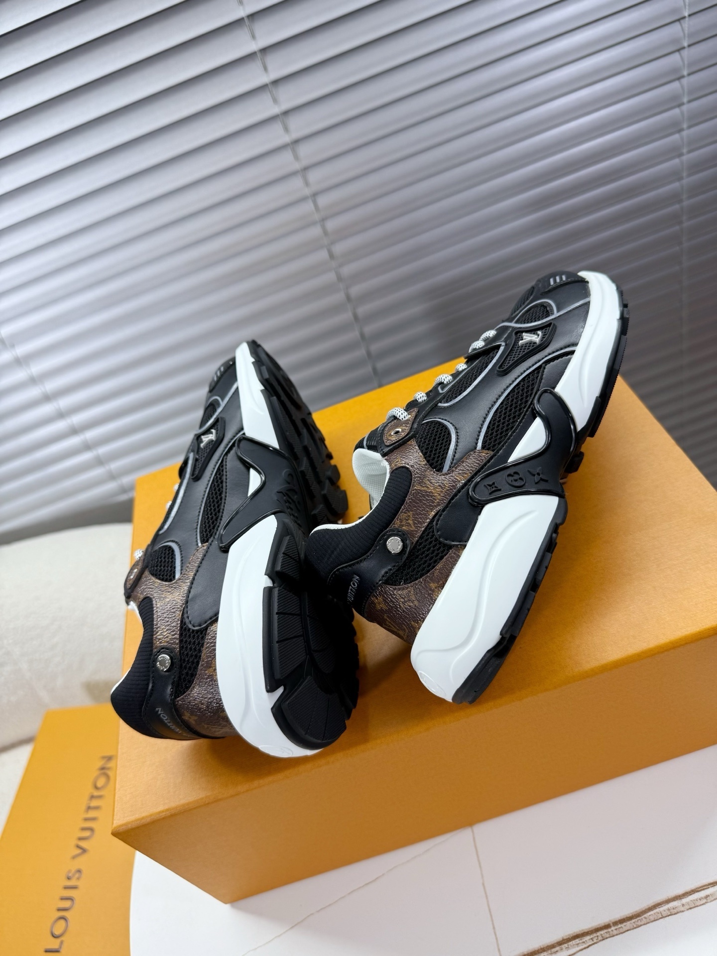 Louis Vuitton Men's Black & White Luxury Mesh Runner Sneakers