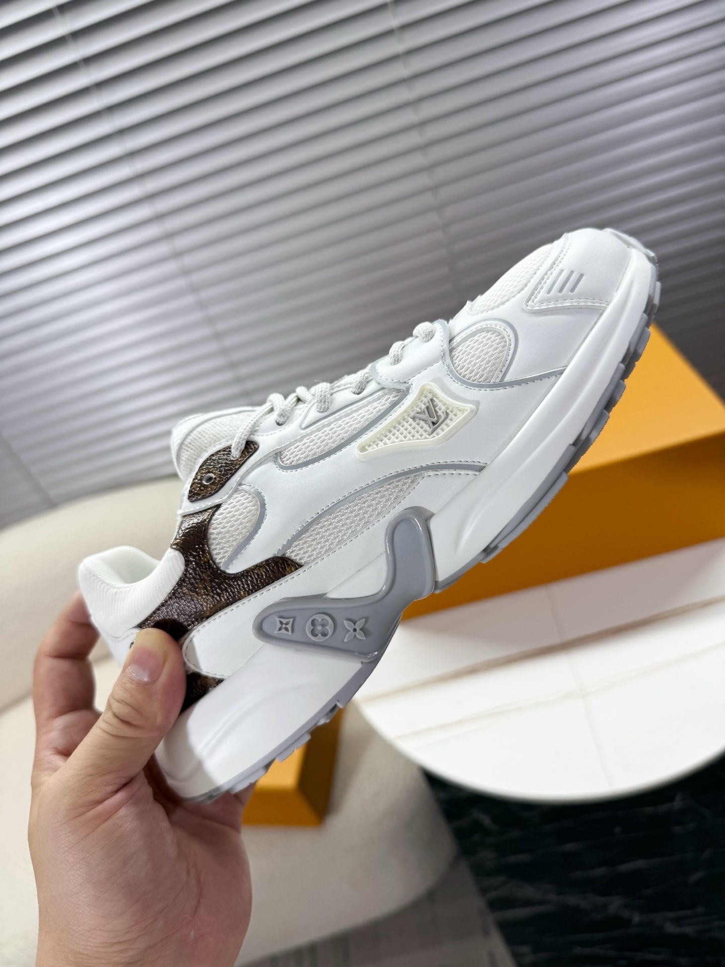 Louis Vuitton White Runner Sneakers with Monogram Canvas Accents
