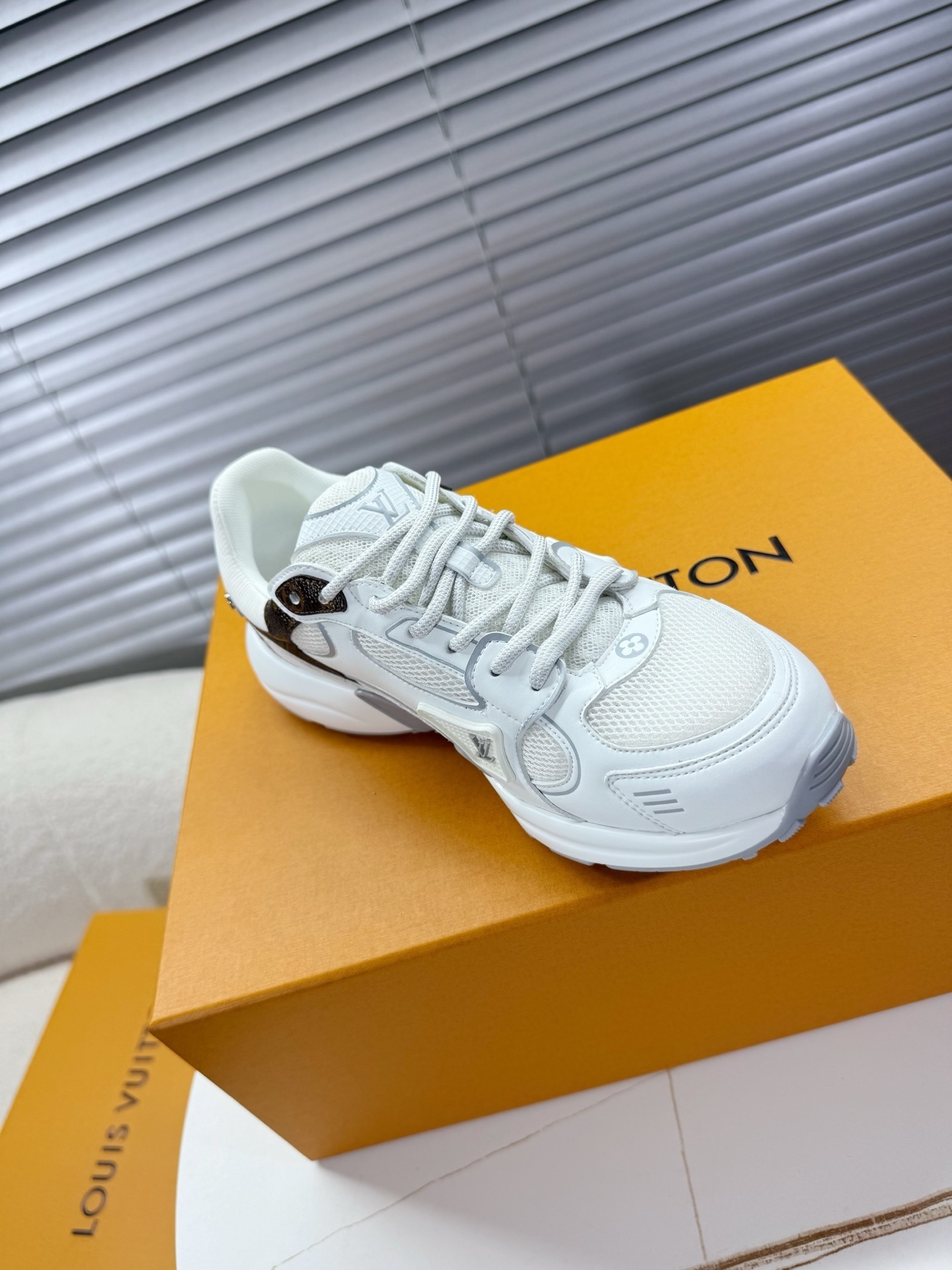 Louis Vuitton White Runner Sneakers with Monogram Canvas Accents