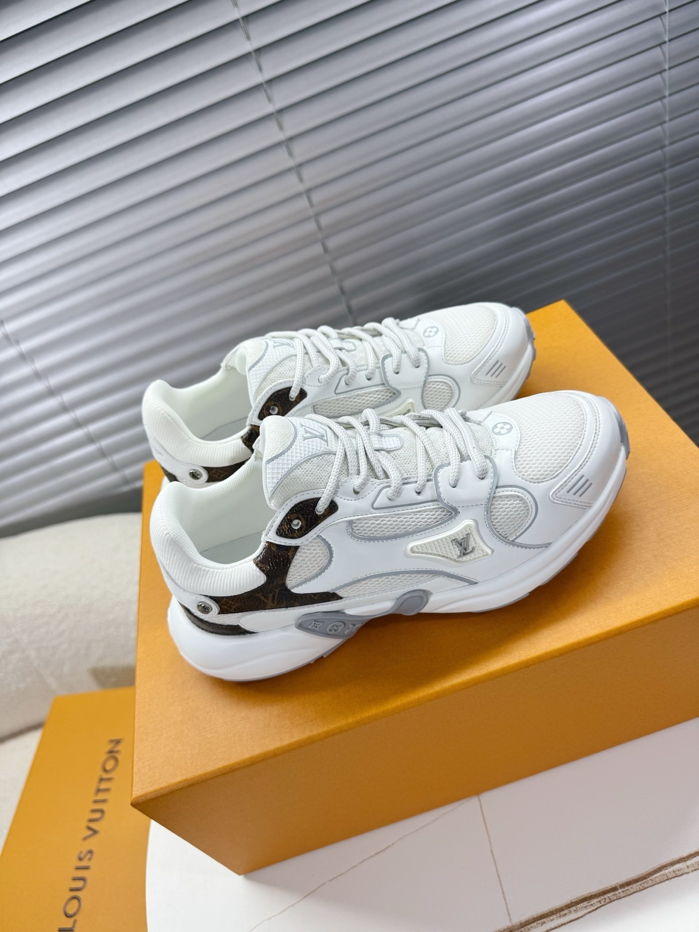 Louis Vuitton White Runner Sneakers with Monogram Canvas Accents