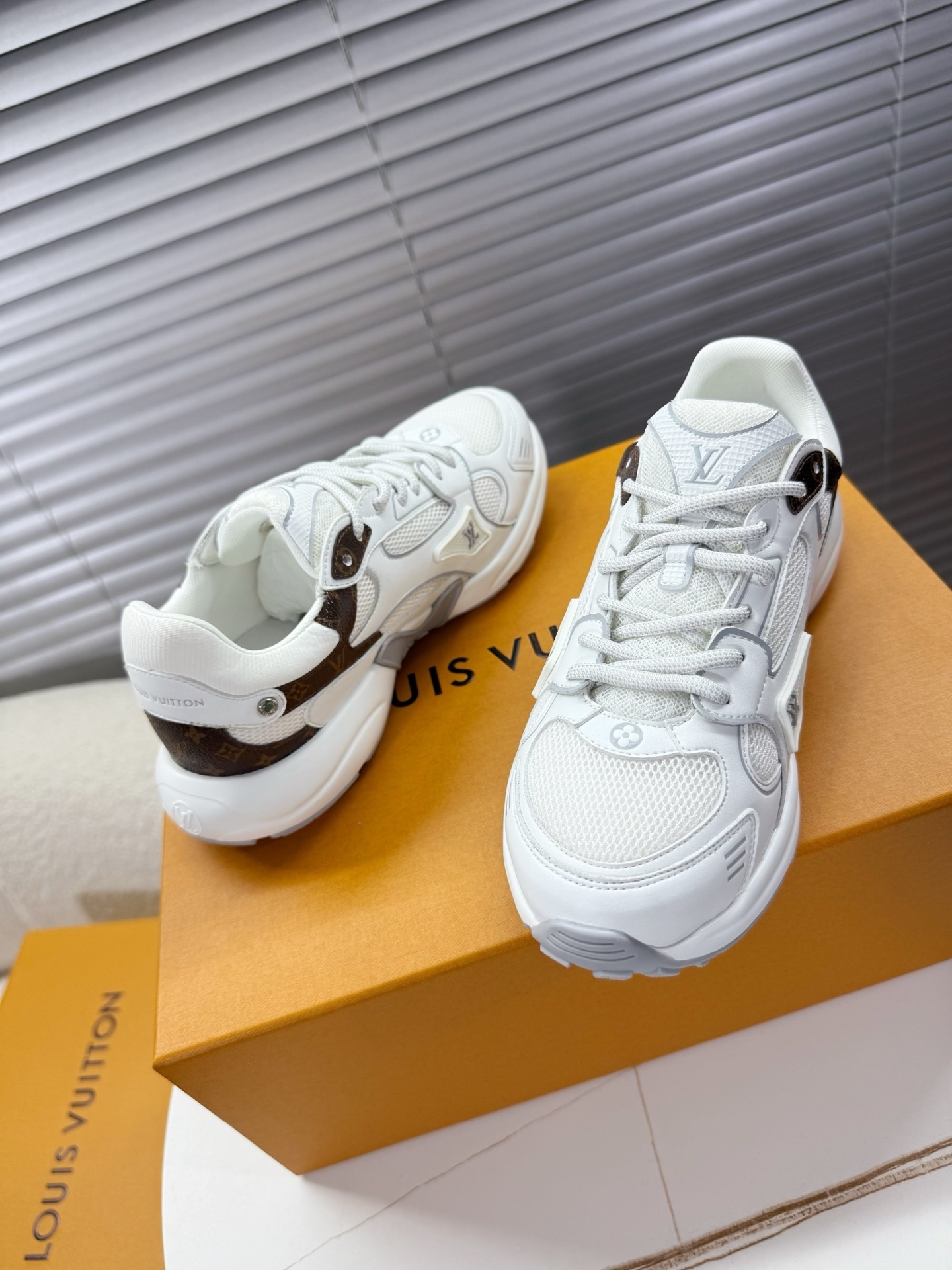 Louis Vuitton White Runner Sneakers with Monogram Canvas Accents