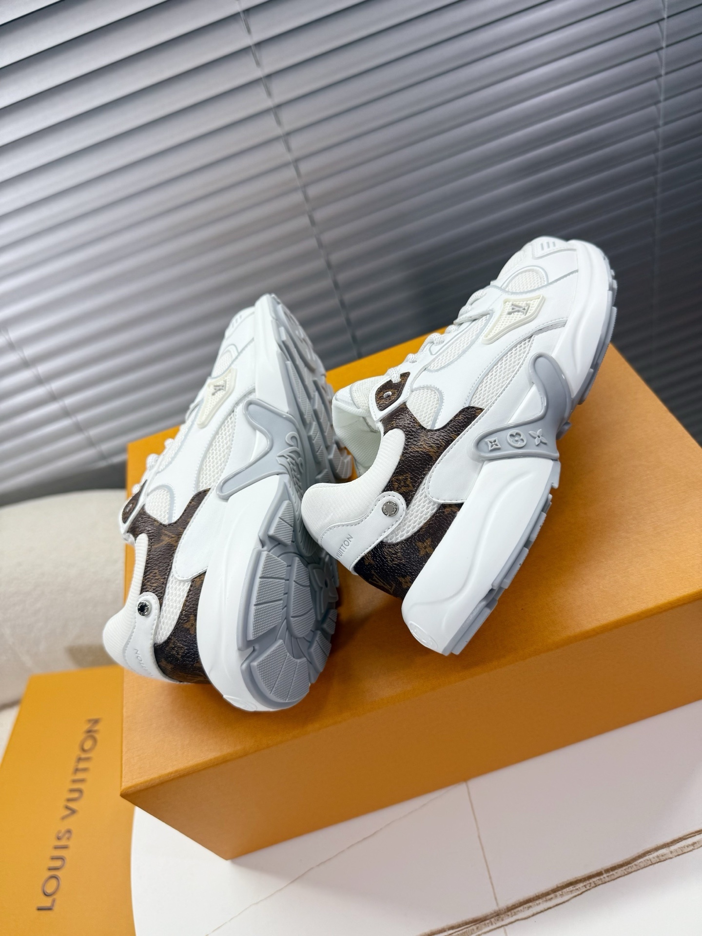 Louis Vuitton White Runner Sneakers with Monogram Canvas Accents