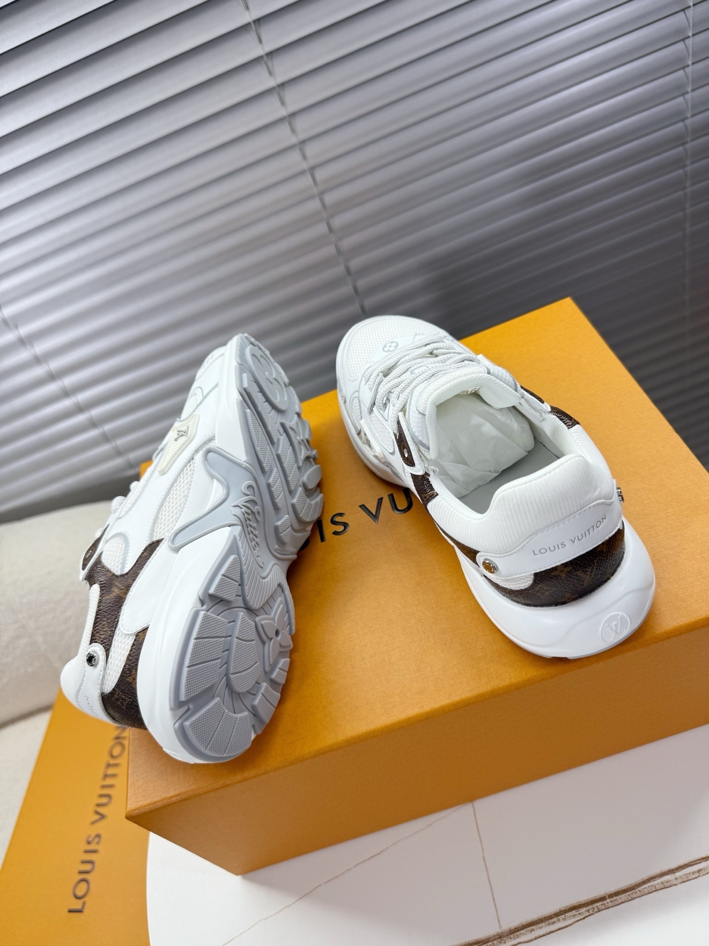 Louis Vuitton White Runner Sneakers with Monogram Canvas Accents
