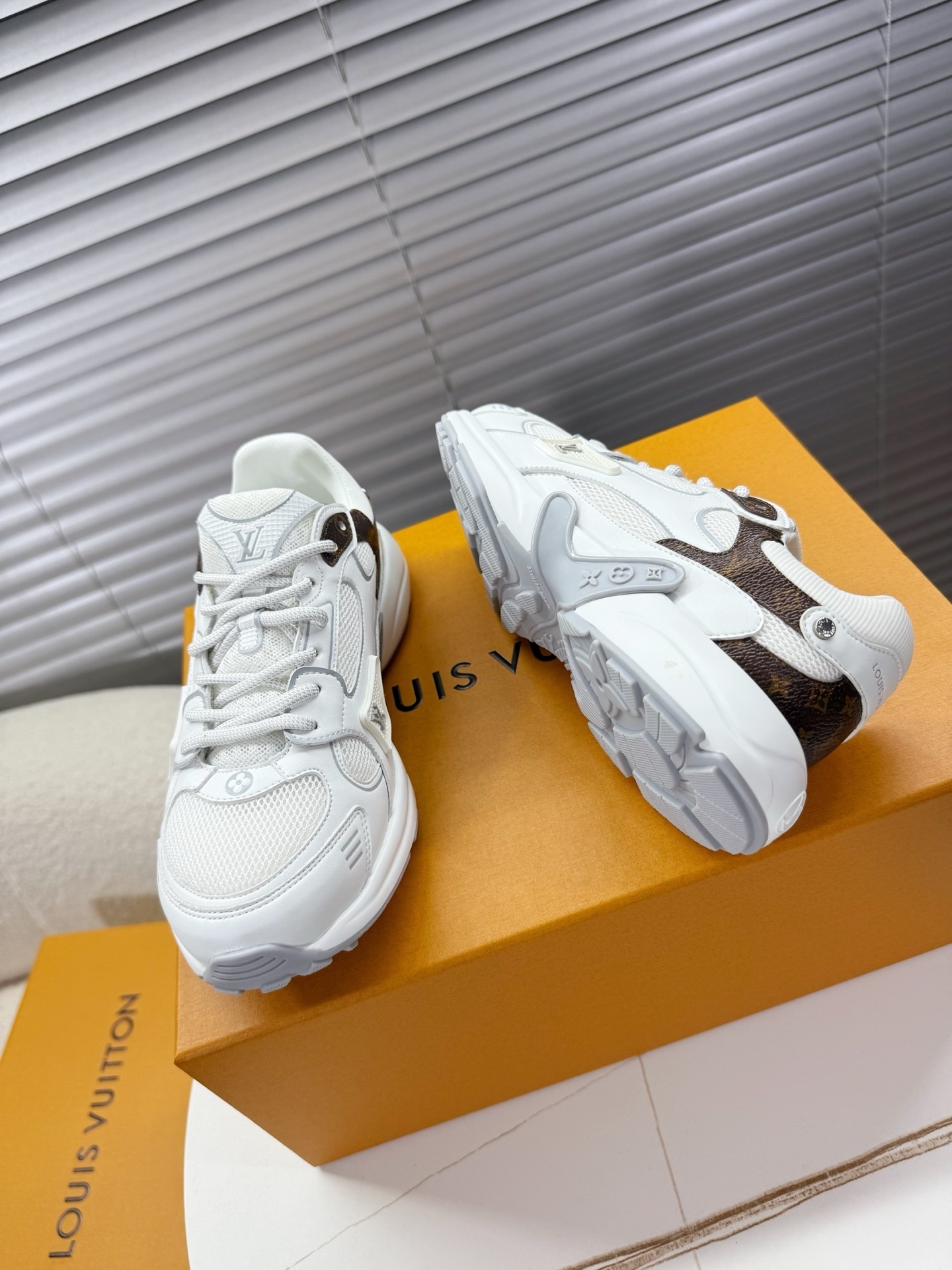 Louis Vuitton White Runner Sneakers with Monogram Canvas Accents