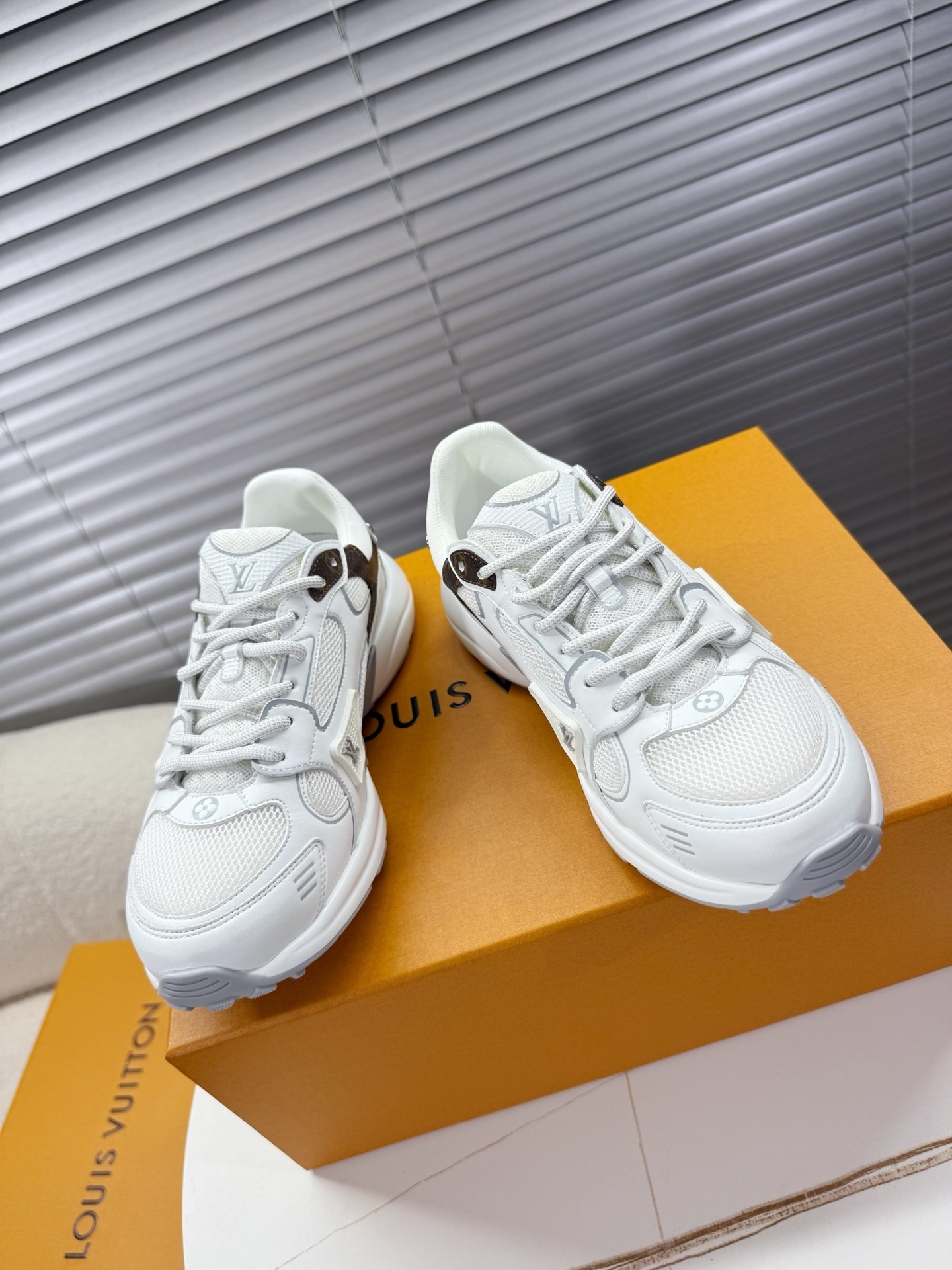 Louis Vuitton White Runner Sneakers with Monogram Canvas Accents