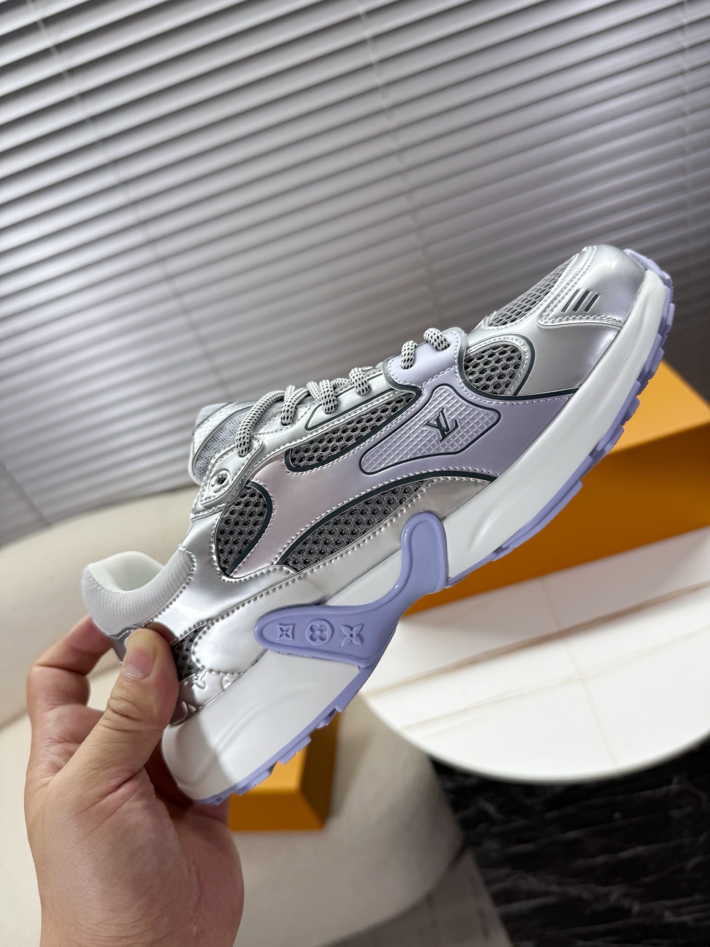 Louis Vuitton Metallic Silver and Lavender Mesh Runner Sneakers