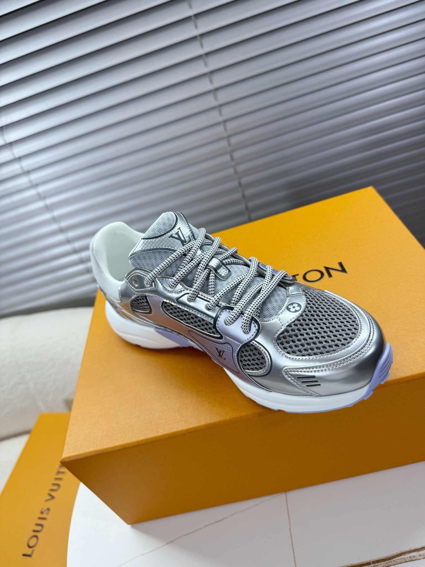 Louis Vuitton Metallic Silver and Lavender Mesh Runner Sneakers