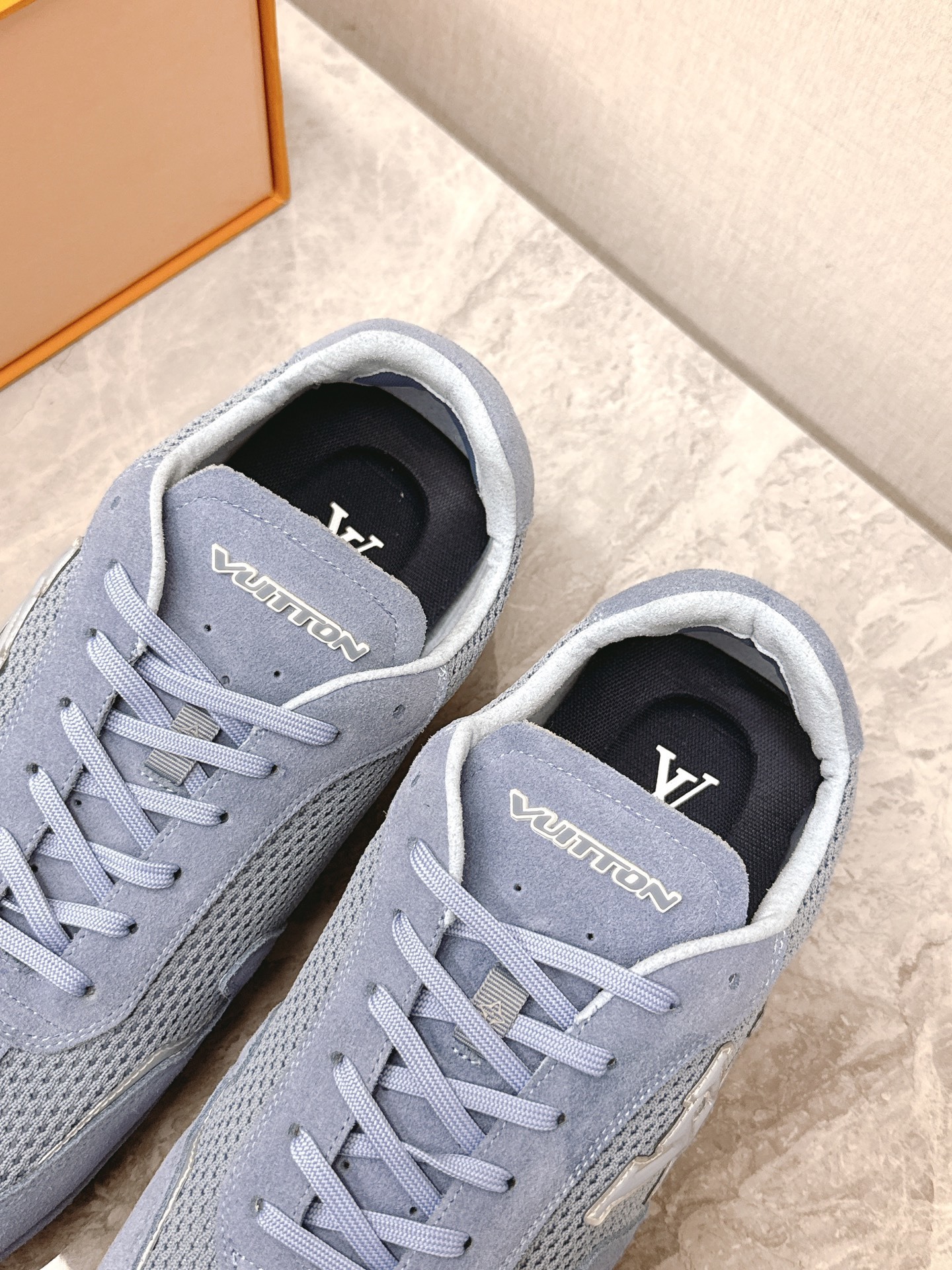 Louis Vuitton Light Blue Suede and Mesh Luxury Sneakers
