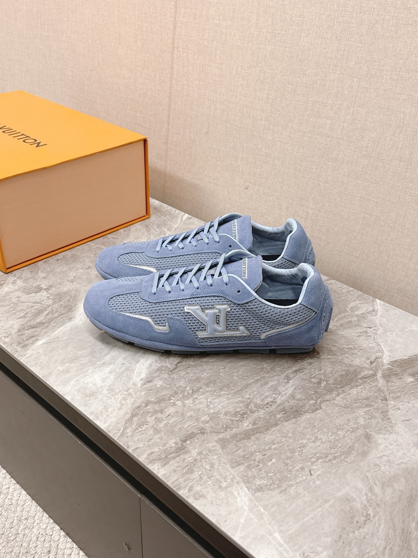 Louis Vuitton Light Blue Suede and Mesh Luxury Sneakers