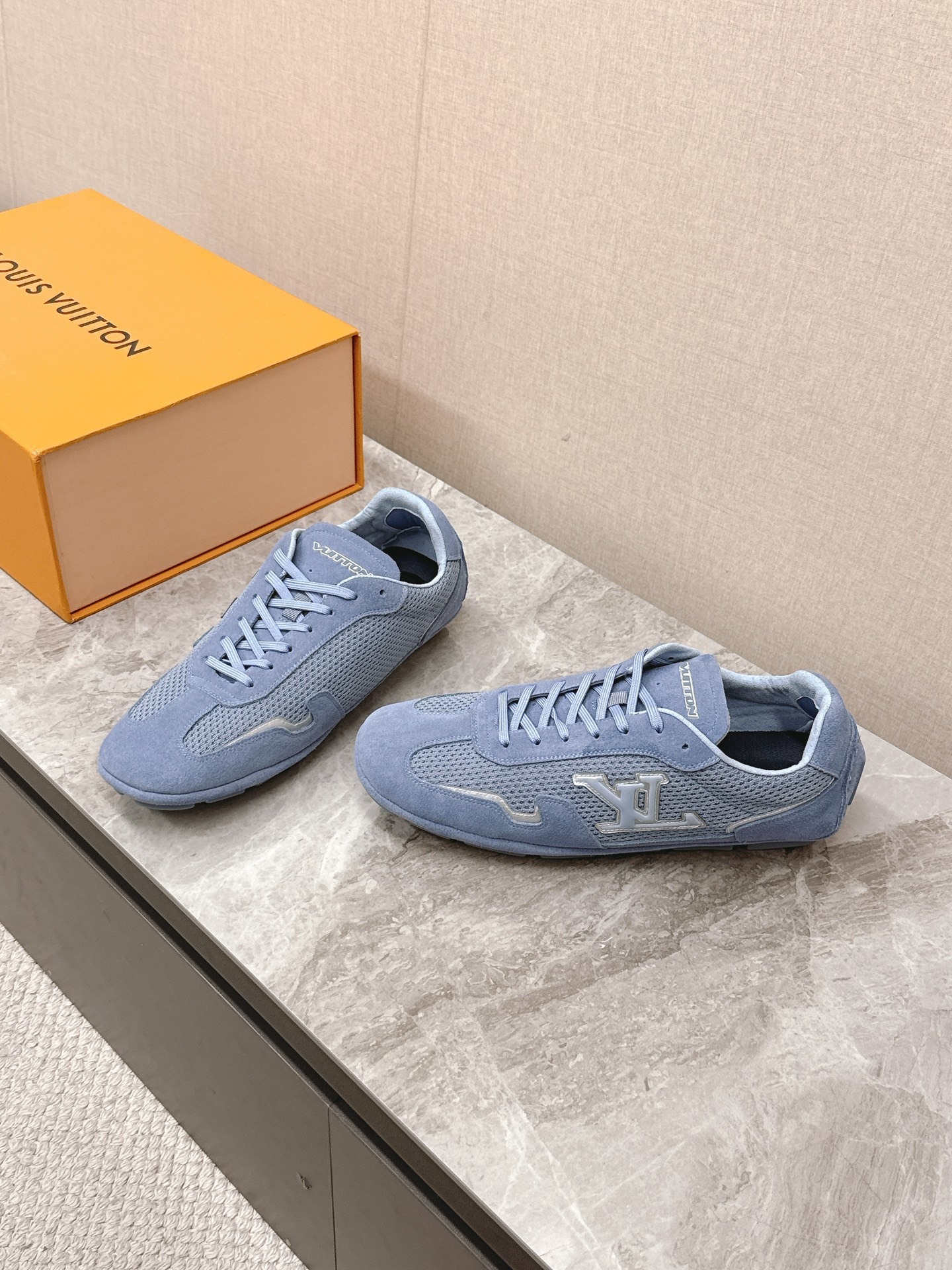 Louis Vuitton Light Blue Suede and Mesh Luxury Sneakers
