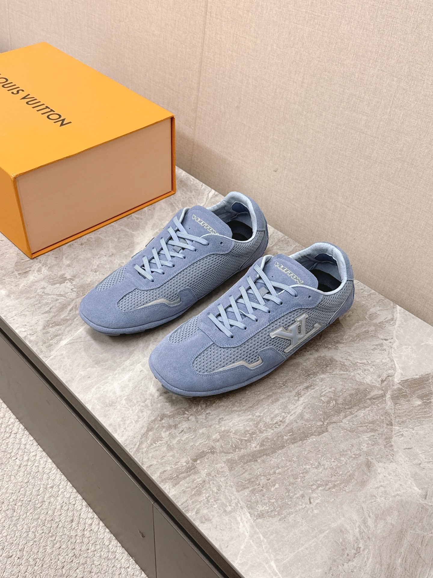 Louis Vuitton Light Blue Suede and Mesh Luxury Sneakers