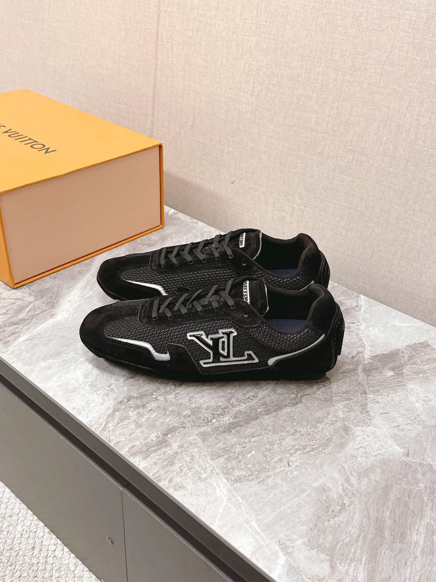 Louis Vuitton Men's Black Suede & Mesh Low-Top Luxury Sneakers