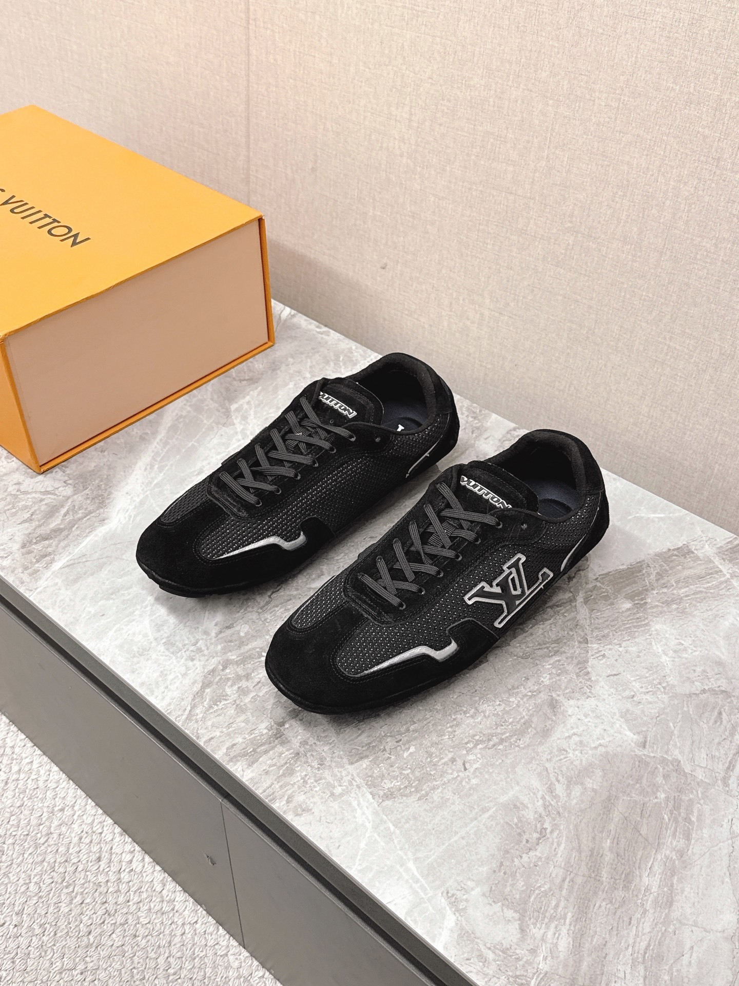Louis Vuitton Men’s Black Suede & Mesh Low-Top Luxury Sneakers