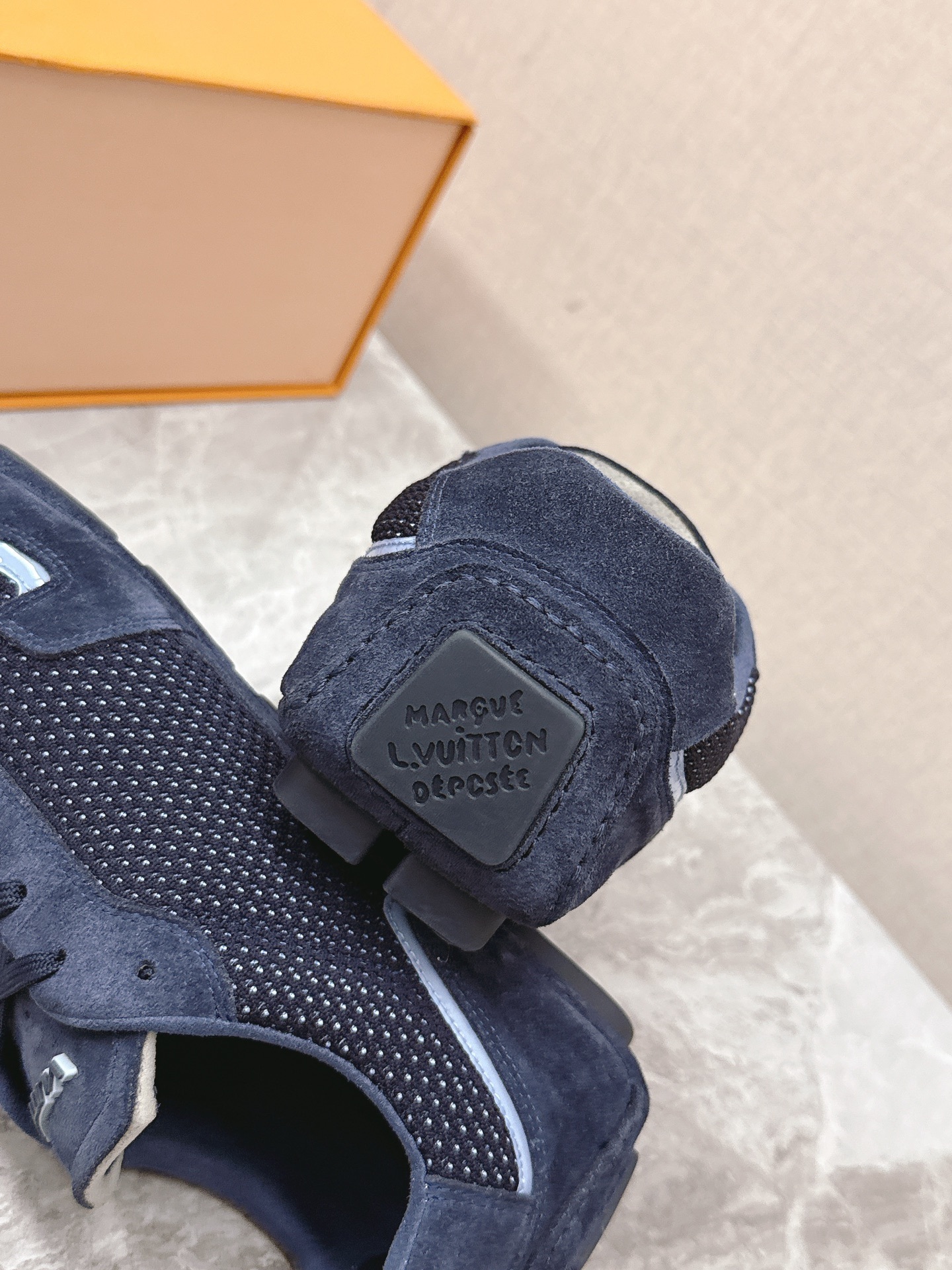 Louis Vuitton Men's Navy Blue Mesh and Suede Sneakers - Luxury Shoes