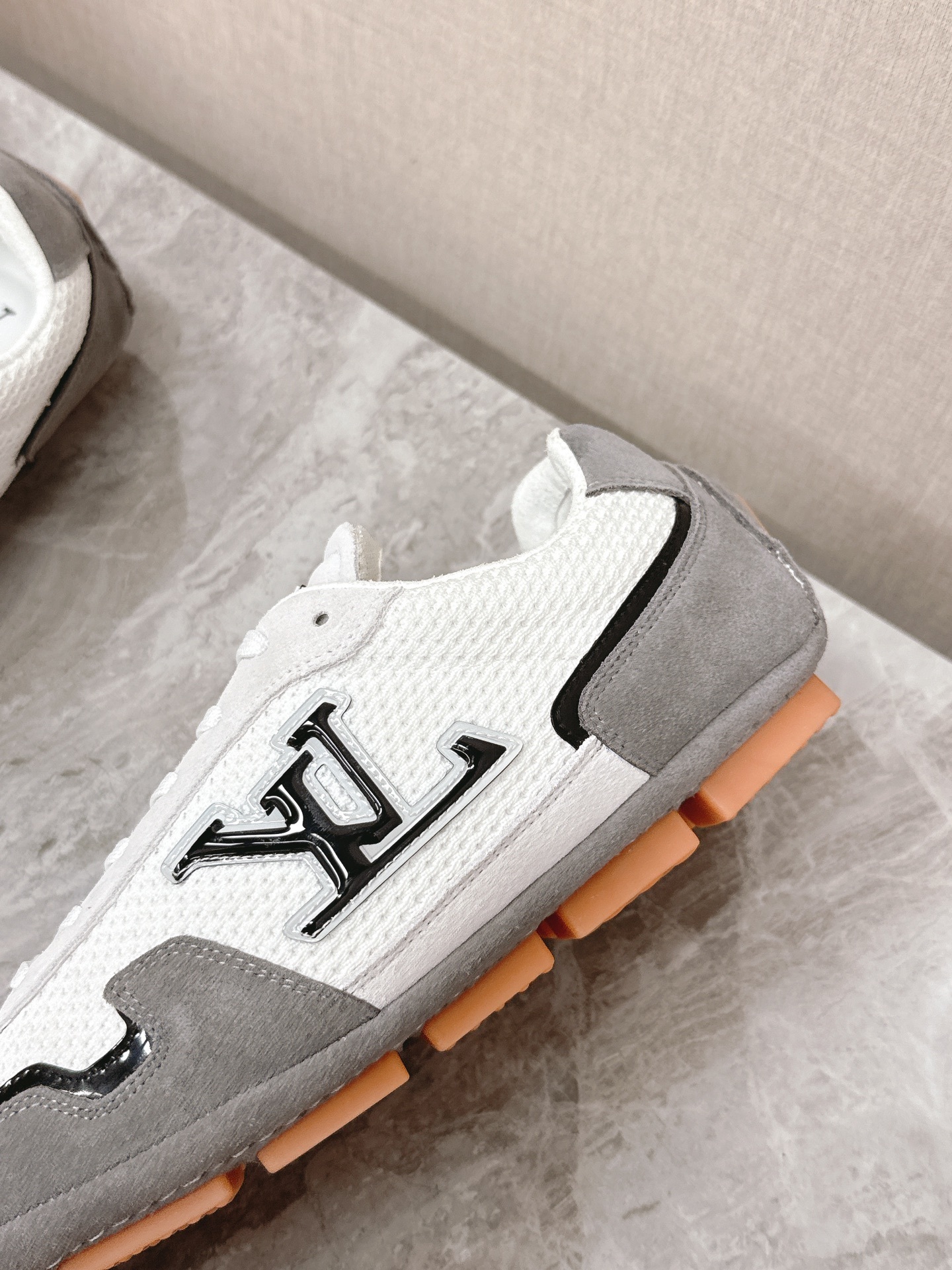 Louis Vuitton Men's White Grey Mesh Luxury Designer Sneakers