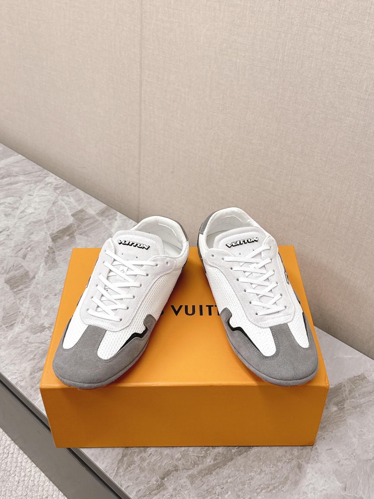Louis Vuitton Men's White Grey Mesh Luxury Designer Sneakers