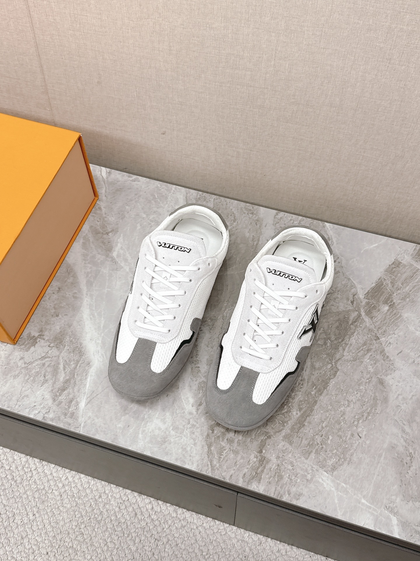 Louis Vuitton Men's White Grey Mesh Luxury Designer Sneakers