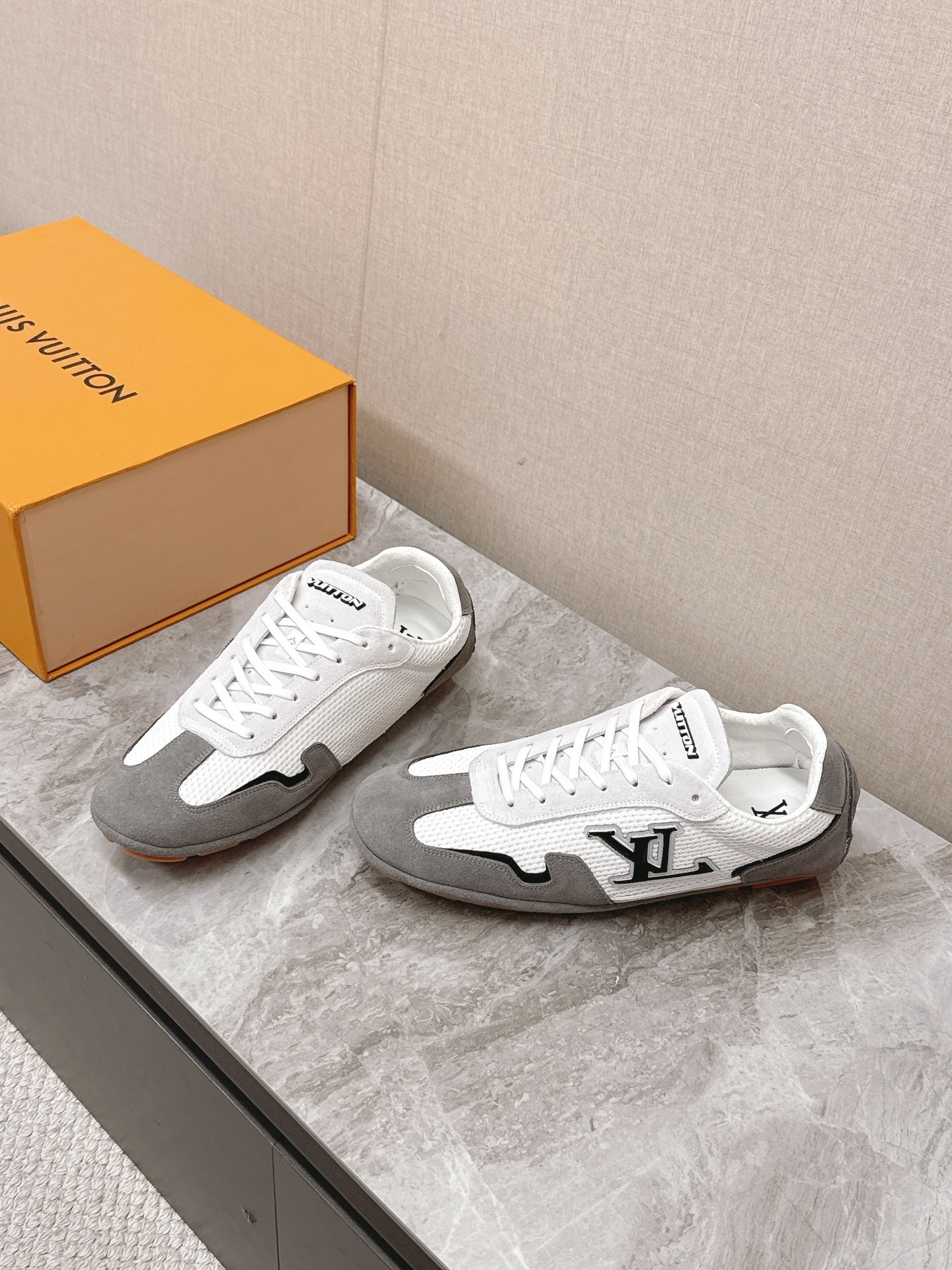 Louis Vuitton Men's White Grey Mesh Luxury Designer Sneakers