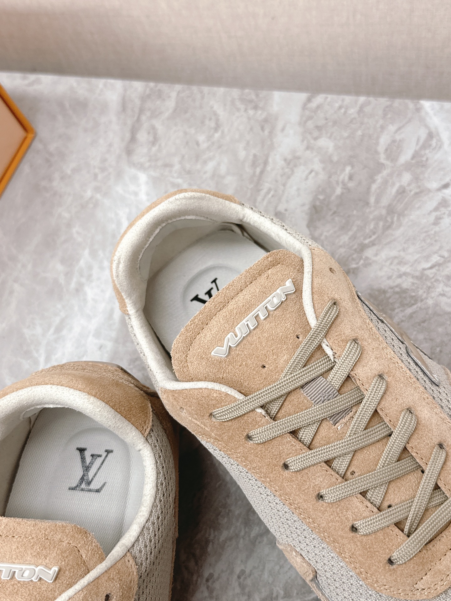 Louis Vuitton Beige Mesh & Suede Luxury Sneakers for Men