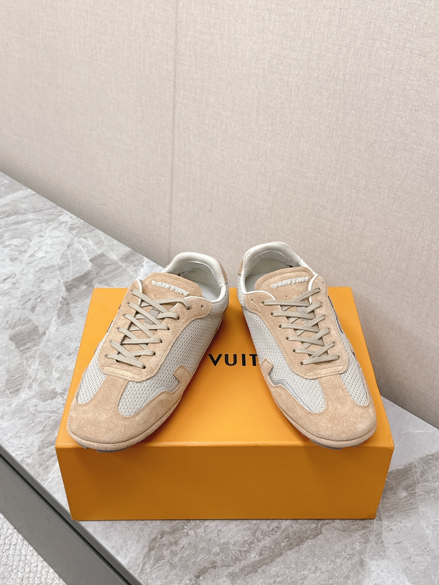 Louis Vuitton Beige Mesh & Suede Luxury Sneakers for Men