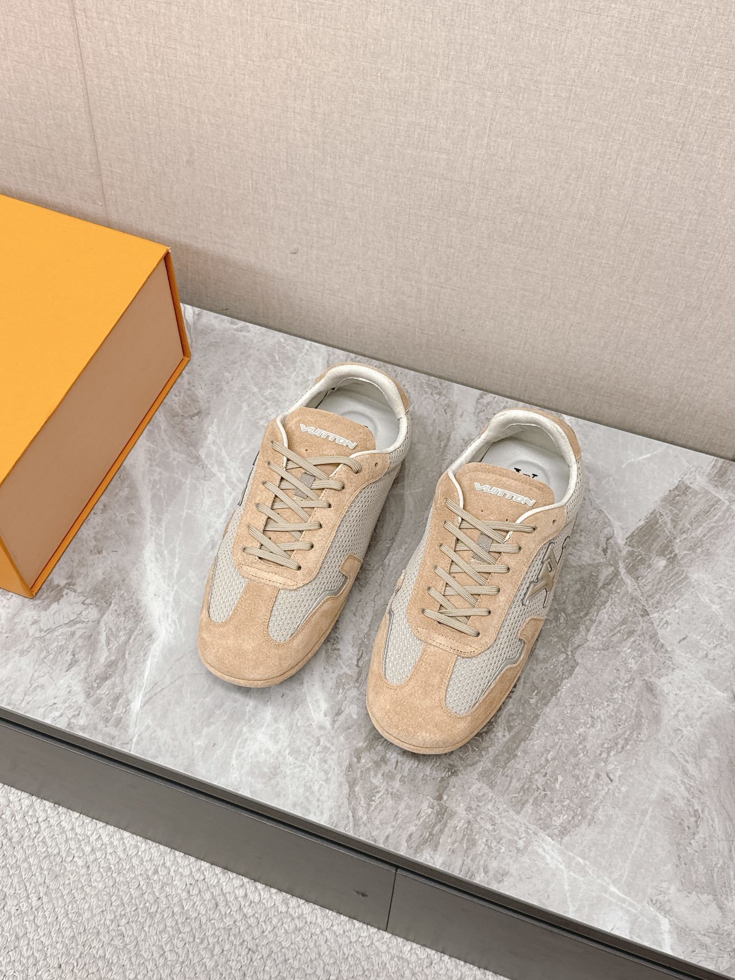 Louis Vuitton Beige Mesh & Suede Luxury Sneakers for Men