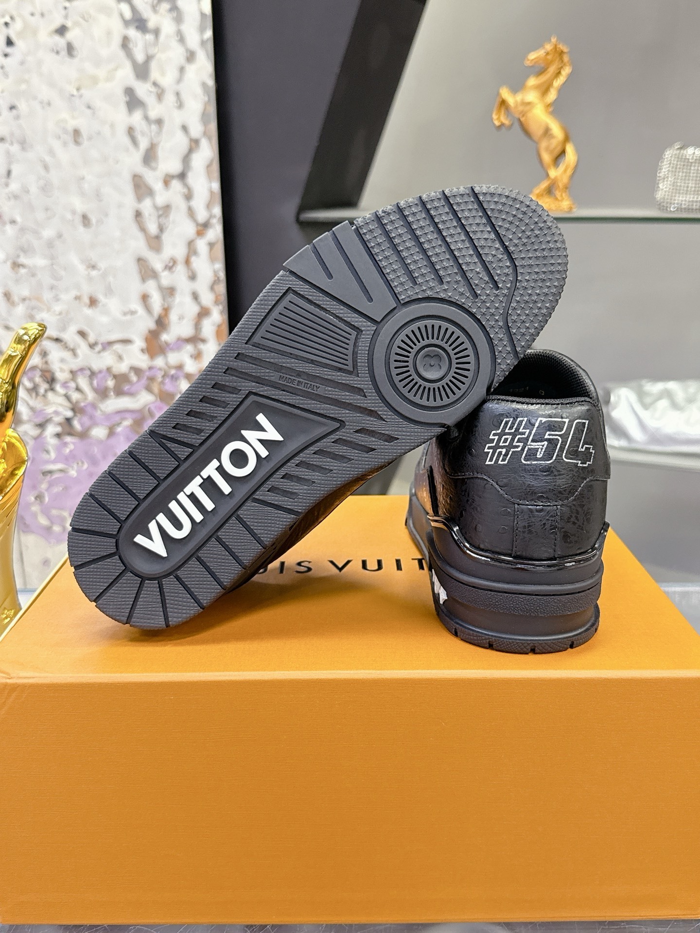 Louis Vuitton LV Trainer Sneakers Black Ostrich Leather