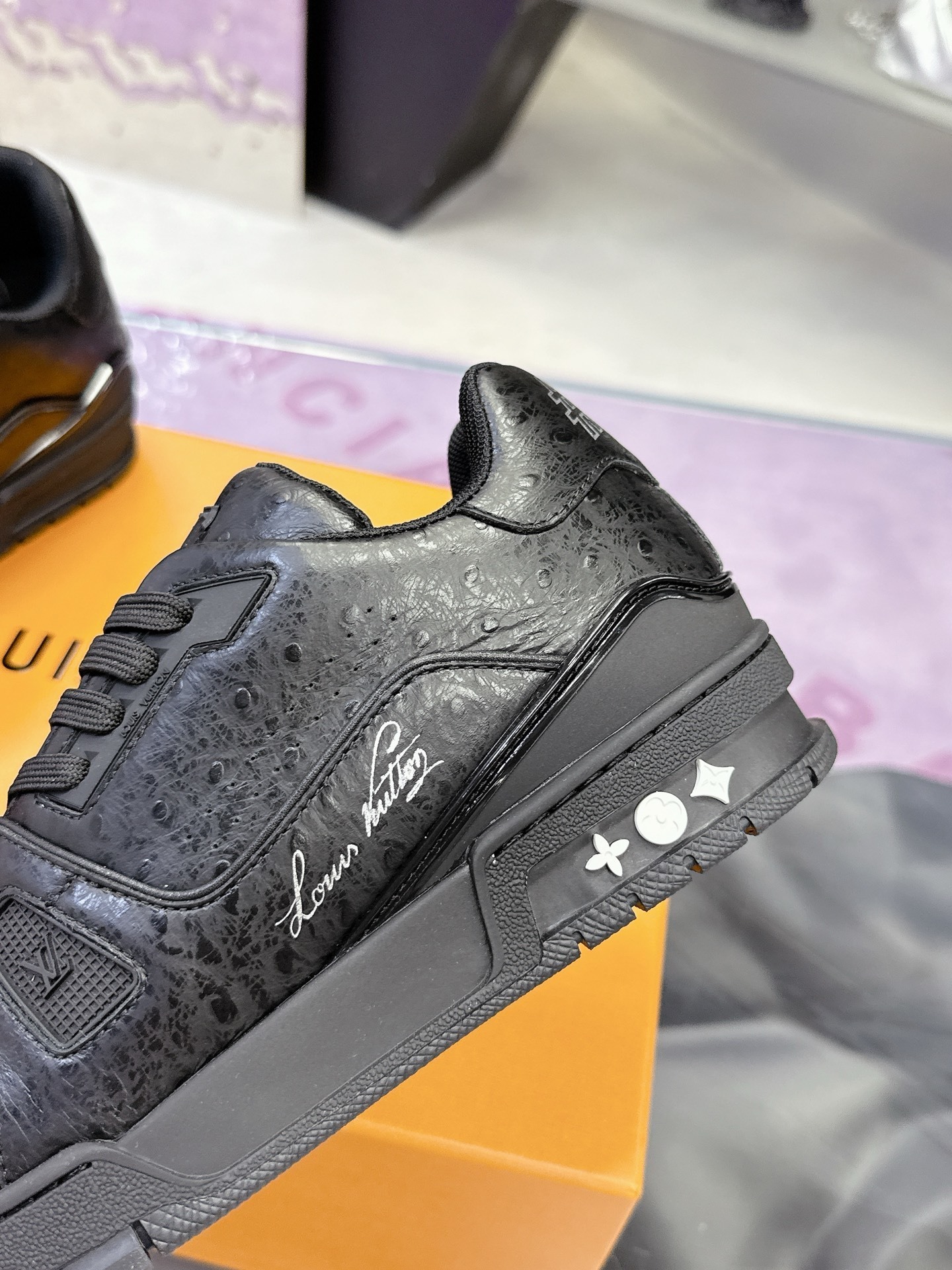 Louis Vuitton LV Trainer Sneakers Black Ostrich Leather