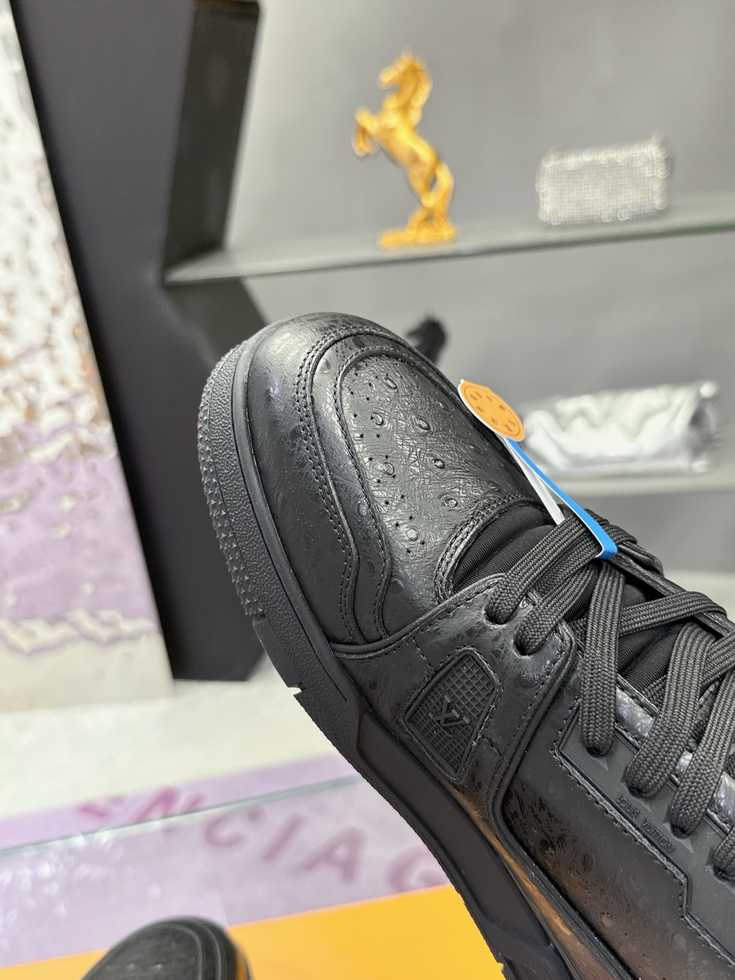 Louis Vuitton LV Trainer Sneakers Black Ostrich Leather