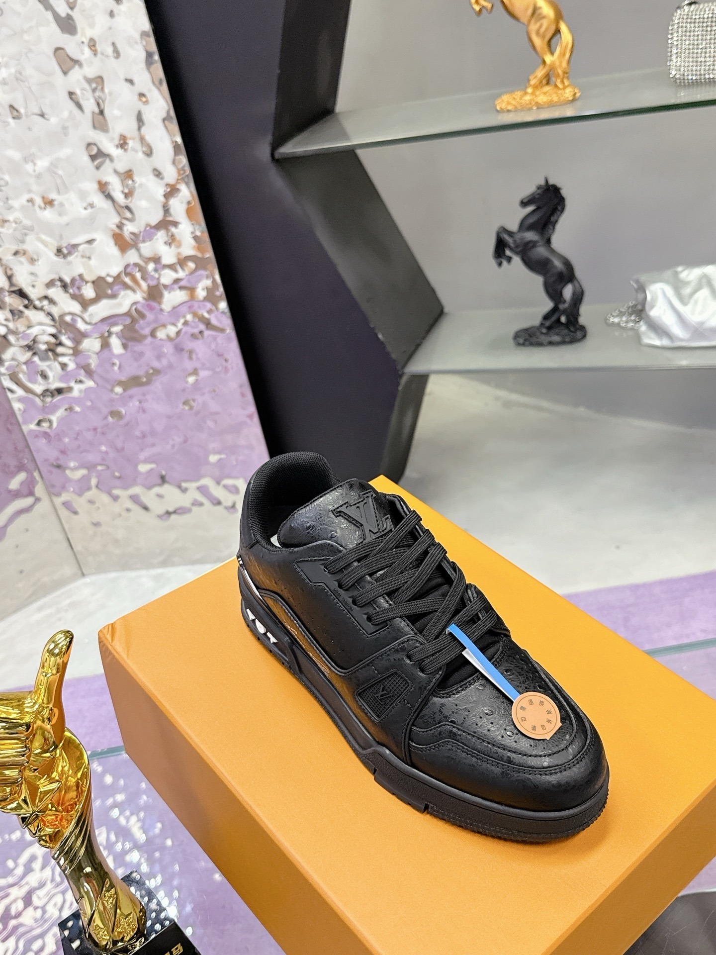Louis Vuitton LV Trainer Sneakers Black Ostrich Leather