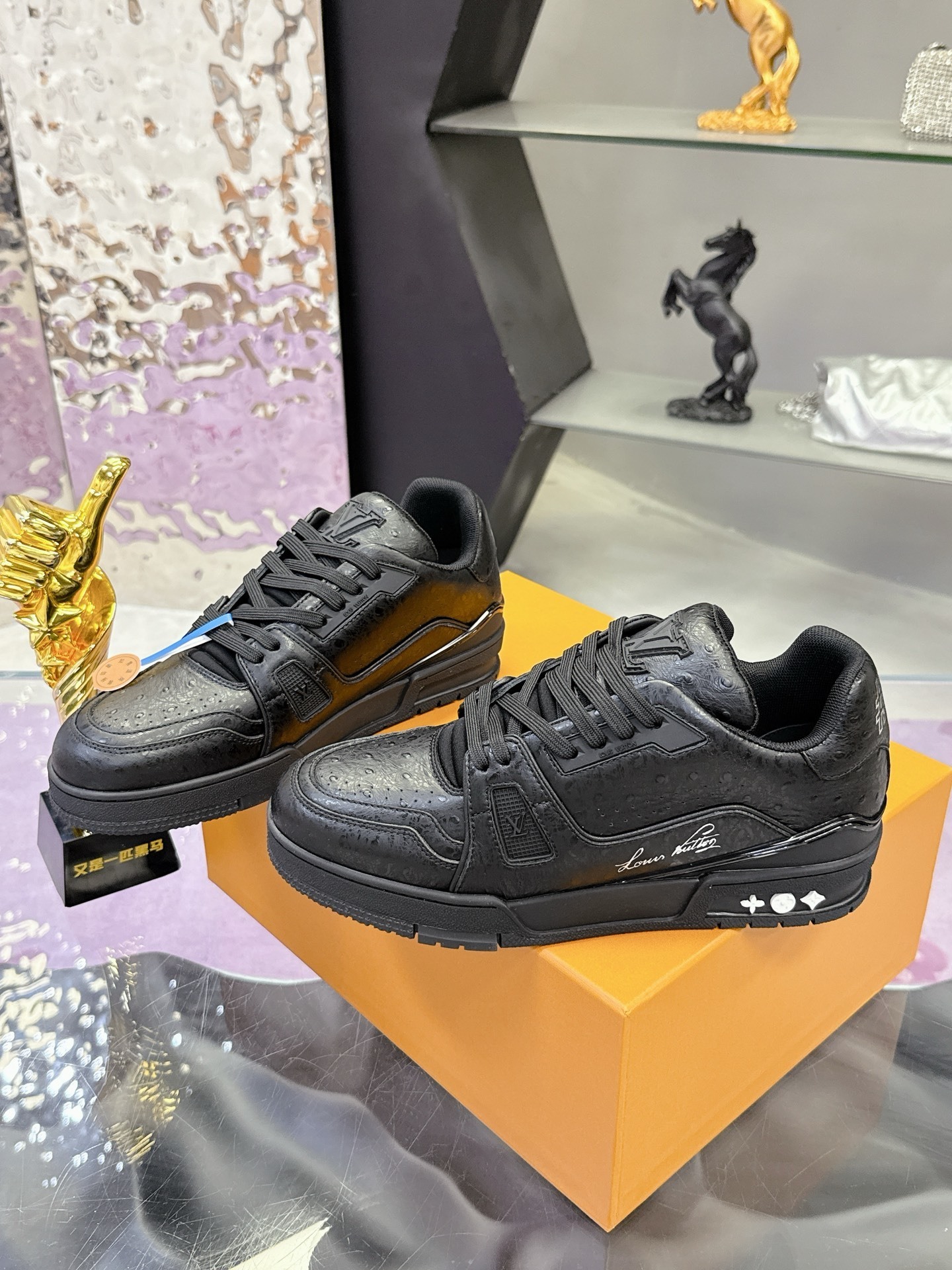 Louis Vuitton LV Trainer Sneakers Black Ostrich Leather