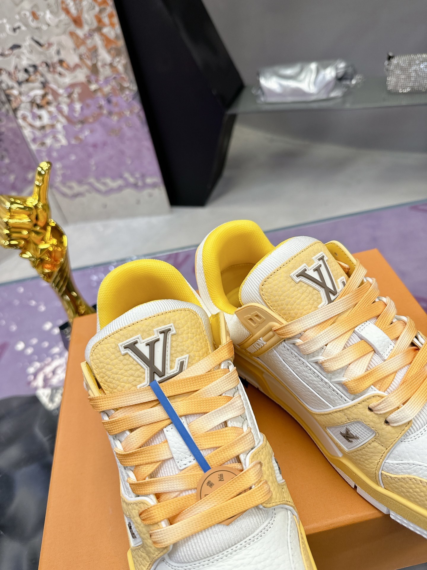 Louis Vuitton LV Trainer Sneaker Yellow White Grained Leather