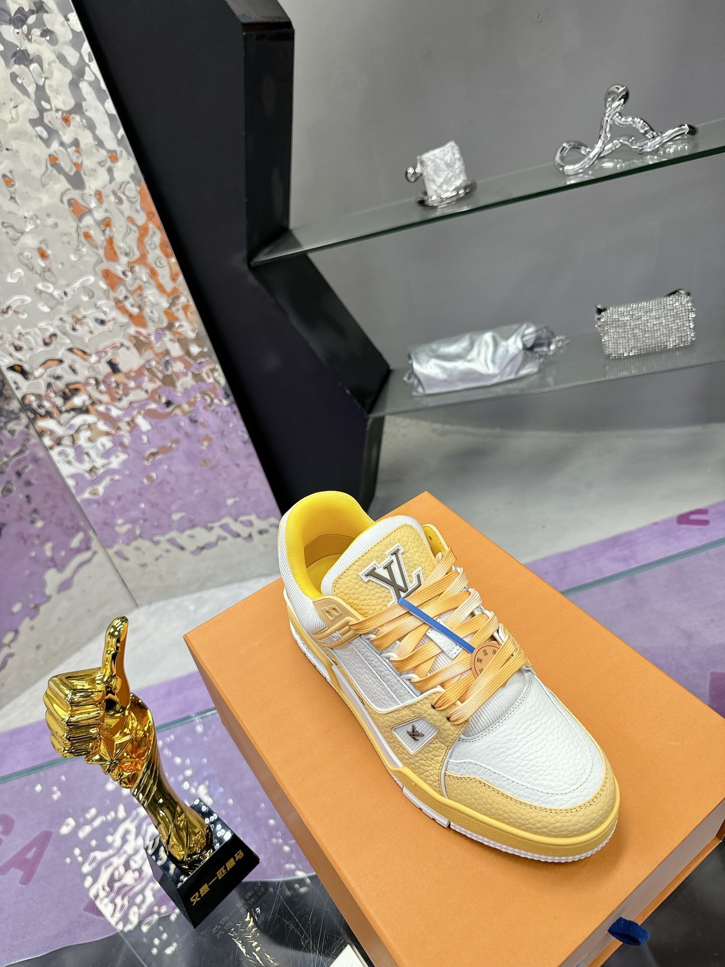 Louis Vuitton LV Trainer Sneaker Yellow White Grained Leather